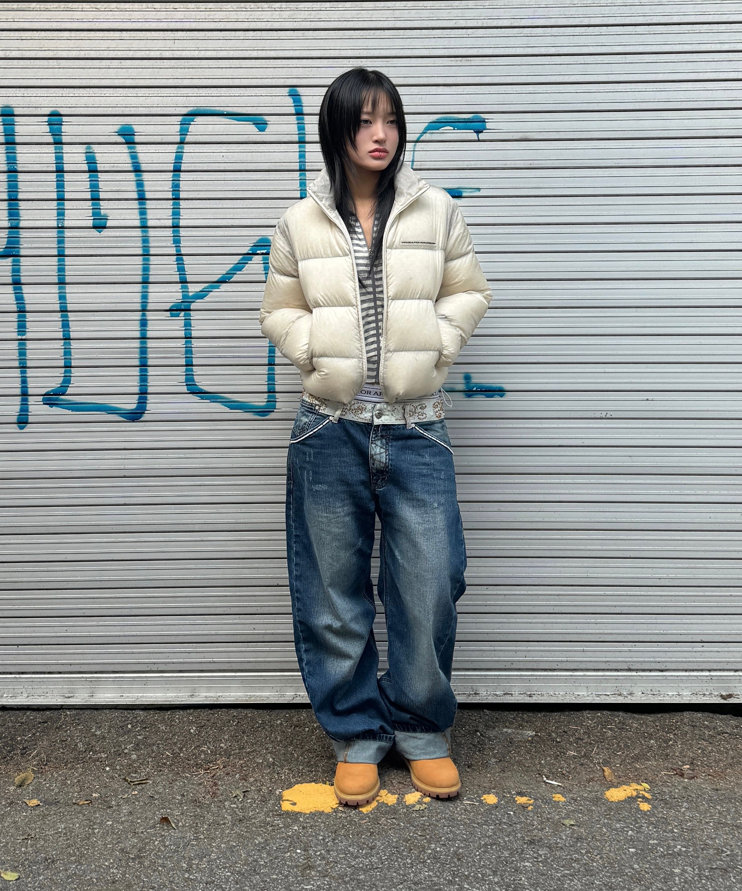 MUSINSA | SCULPTOR 104 Sheer Cropped Puffer Down Raw
