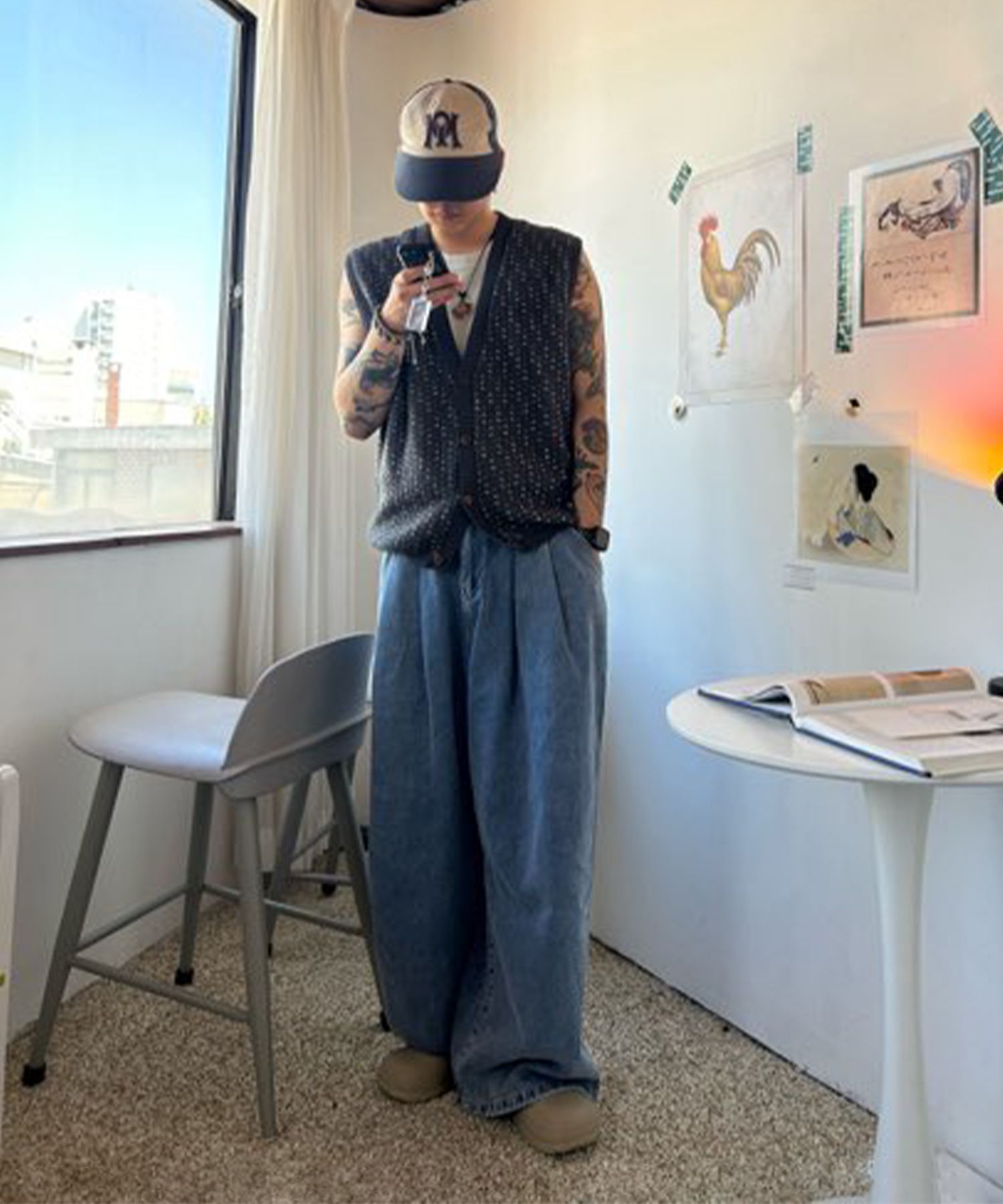 ☆NOT4NERD☆ Two Tuck Wide Denim Pants Black PT110BK Two Tuck Wide Denim Pants - Black - NOT4NERD