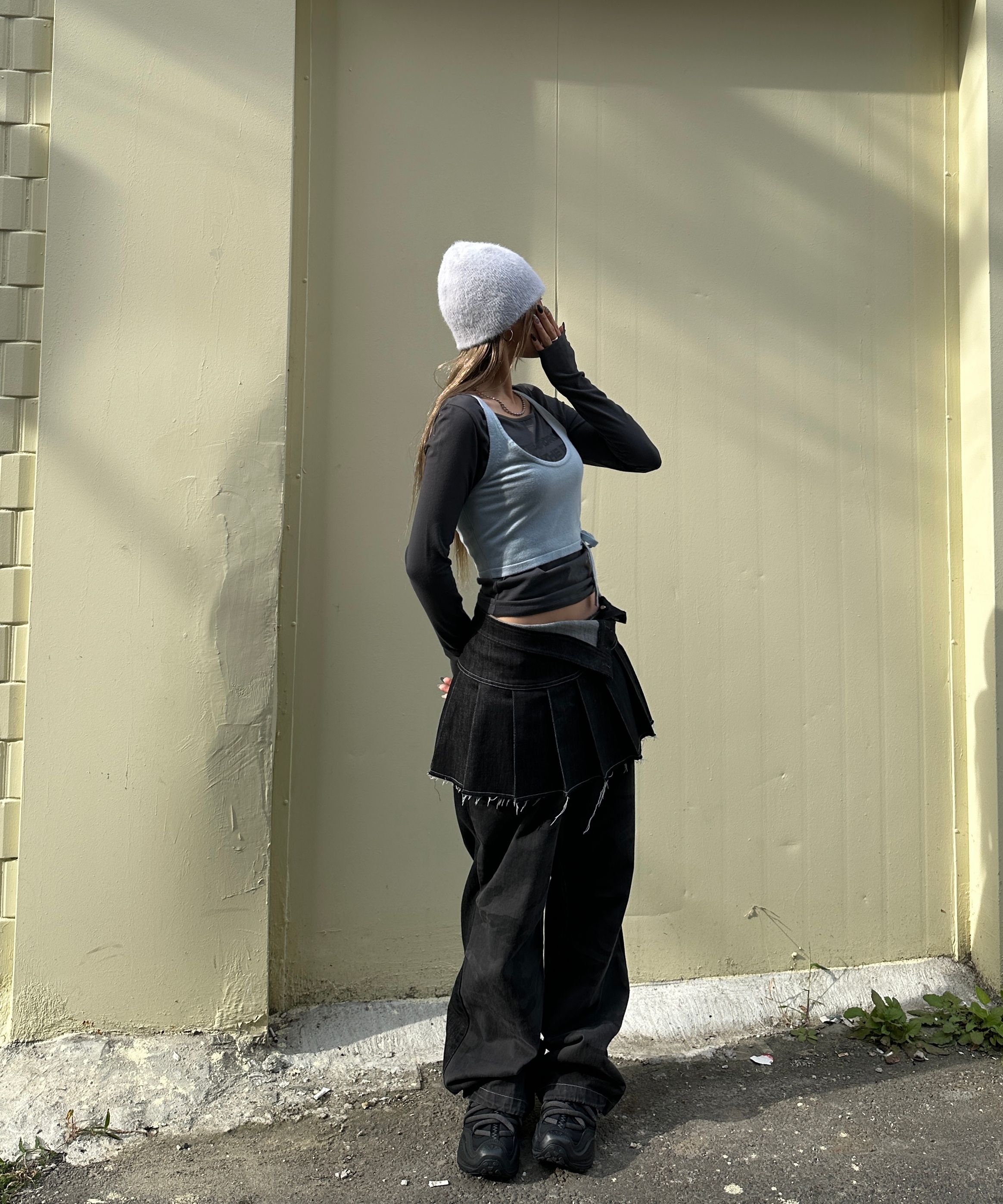 スカート wonny ribbon Black denim skirt M Wonny Ribbon Black