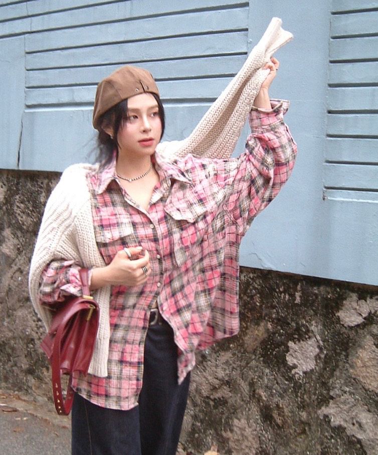 MUSINSA | ASIF CALIE DIRTYWASHING OVERFIT CHECK SHIRT PINK