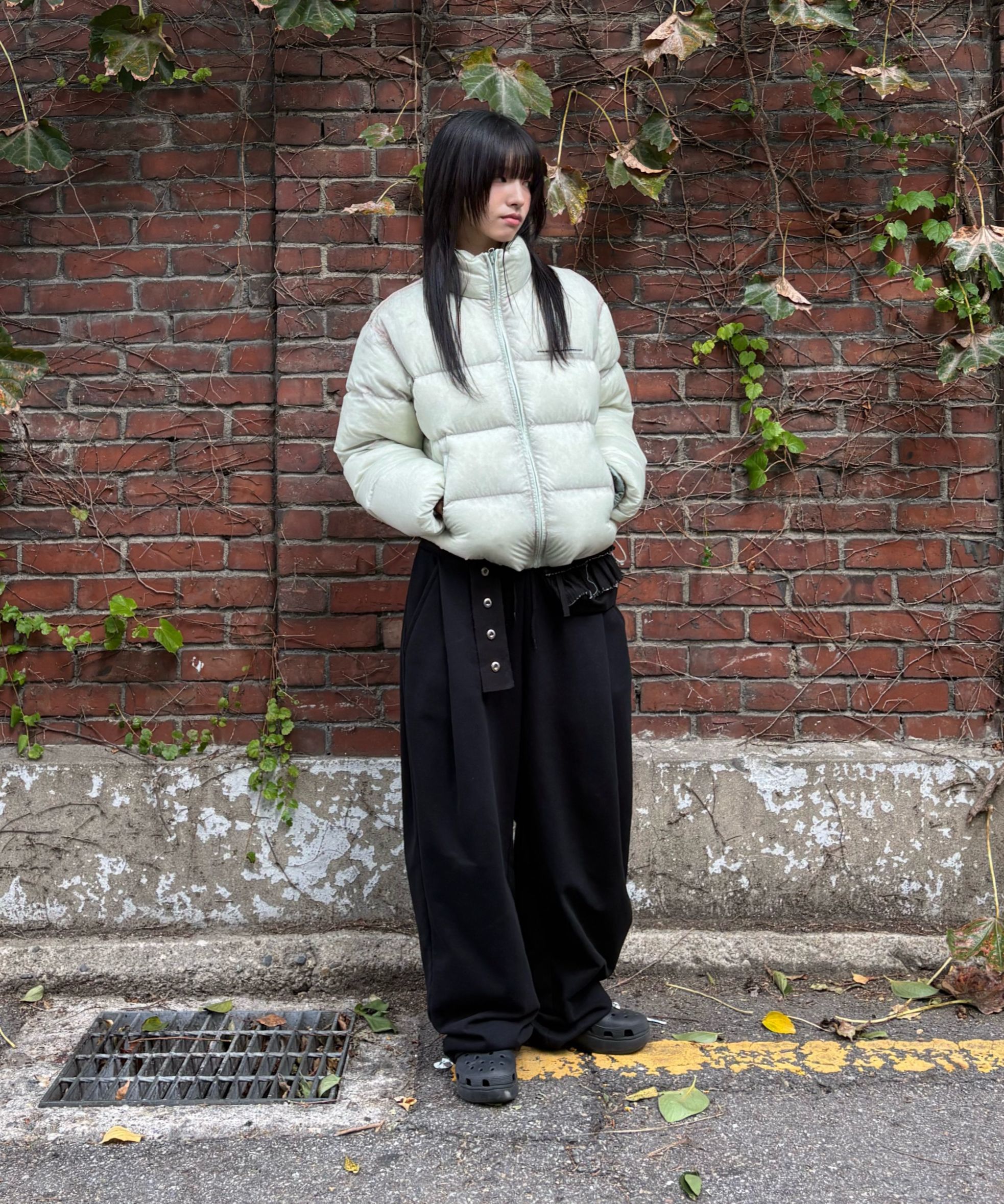 MUSINSA | SCULPTOR 104 Sheer Cropped Puffer Down Green