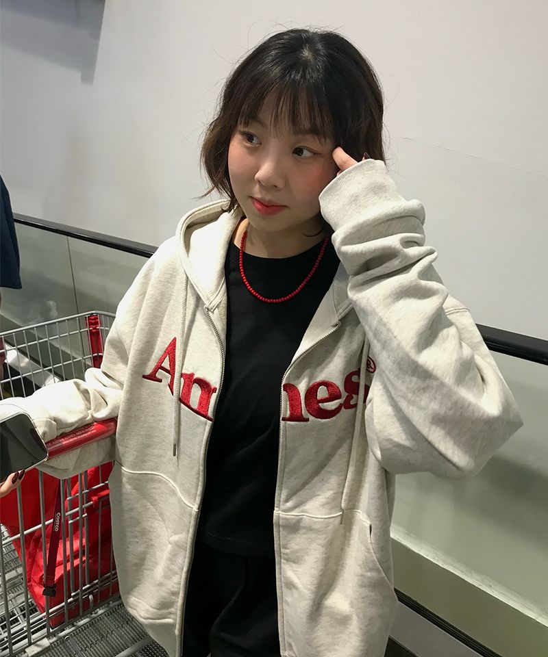 MUSINSA公式 | AMES-WORLDWIDE BASIC LOGO HOODIE ZIP UP OATMEAL