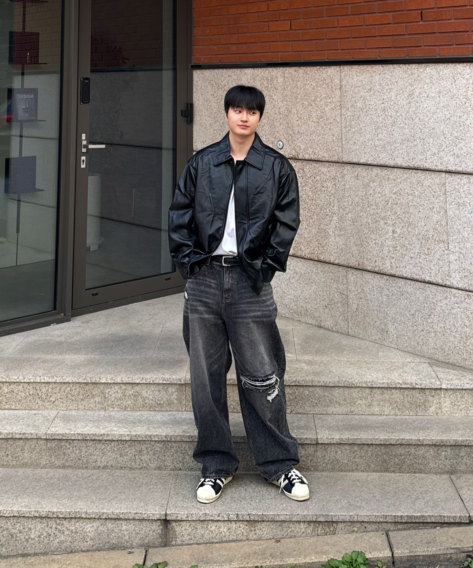 MUSINSA | VTWO 465-3 VEGAN LEATHER OVERFIT JACKET_BLACK