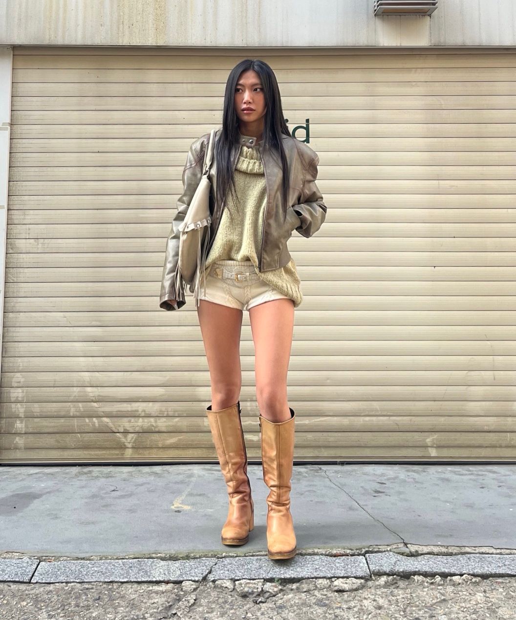 MUSINSA | SCULPTOR Emboss Faux Leather Bomber Ivory