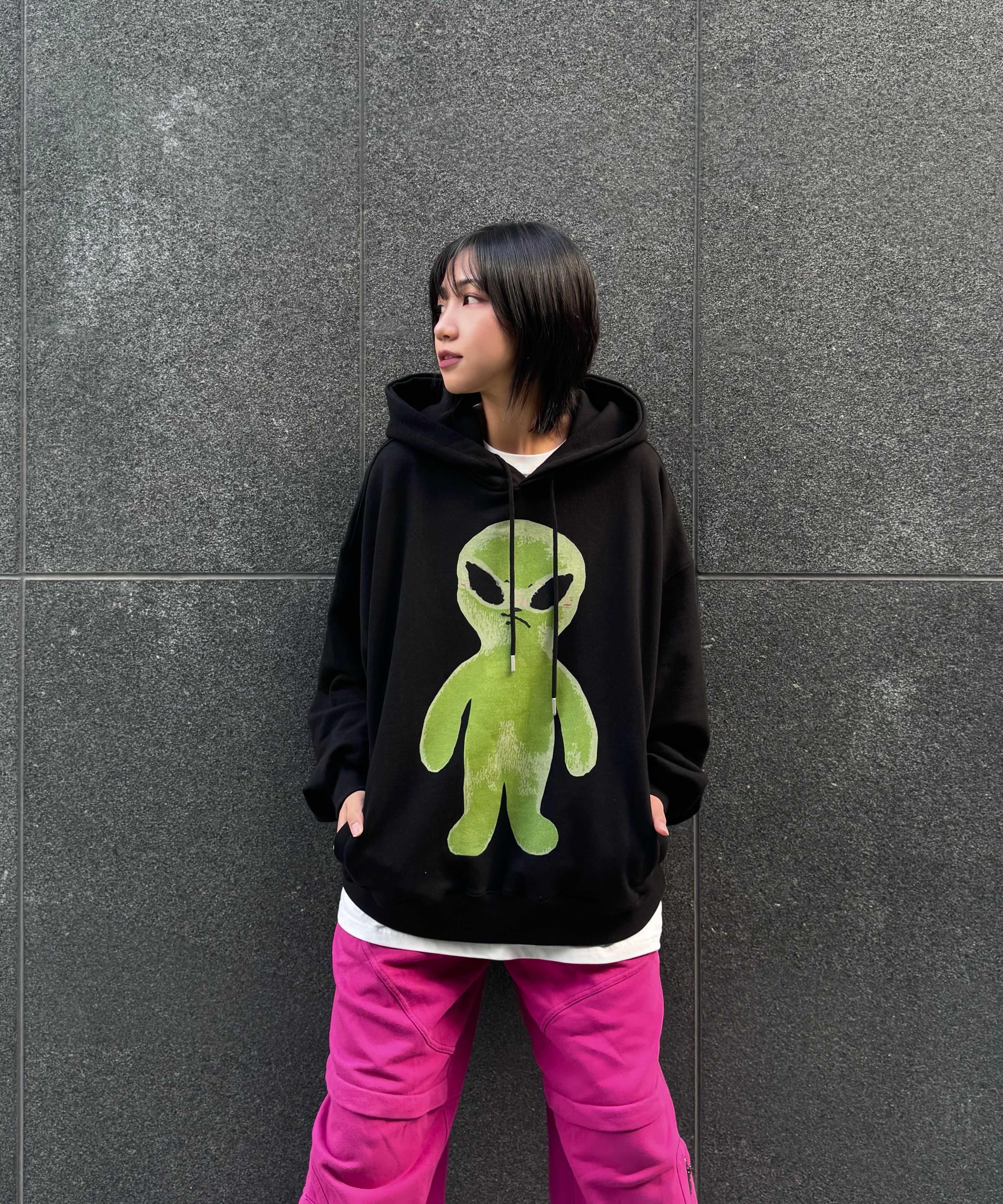 MUSINSA公式 | HOODHOOD Alien Graphic Overfit Hood BLACK
