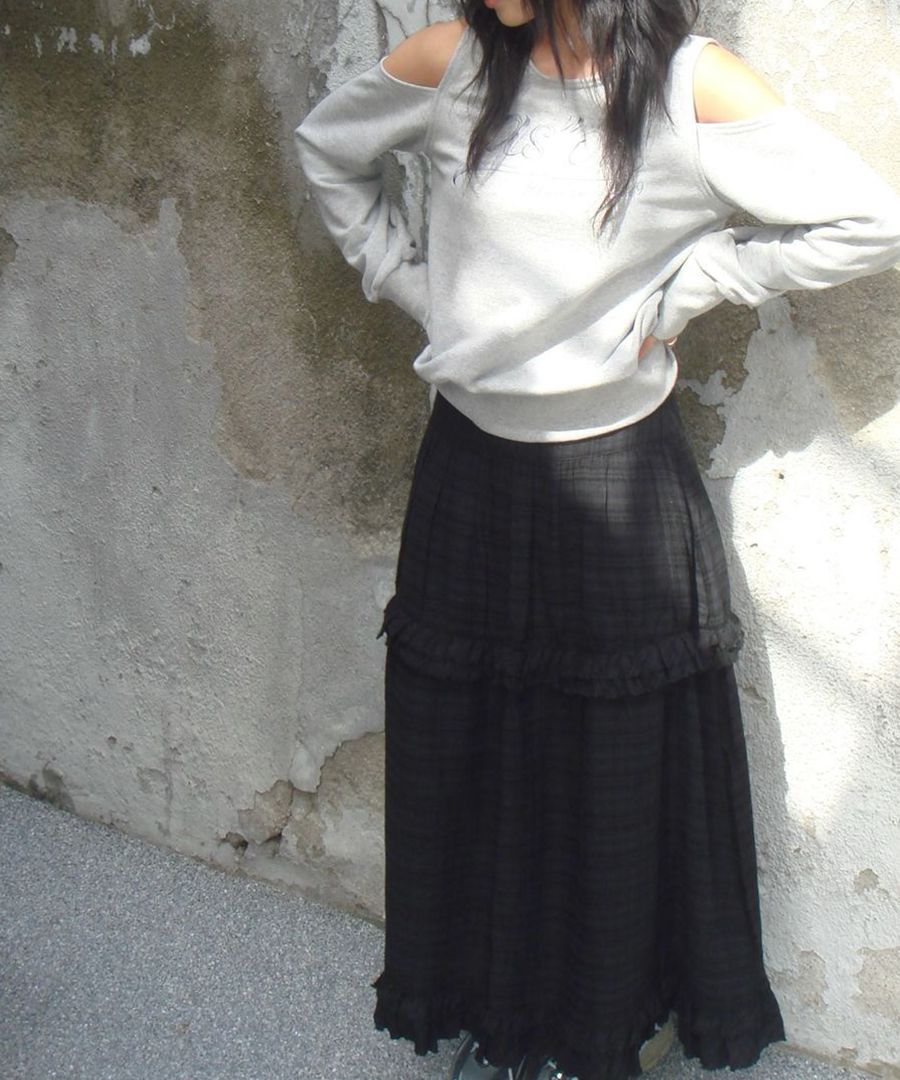 MUSINSA公式 | SUNBURN PROJECT Frill Maxi Skirt, BLACK