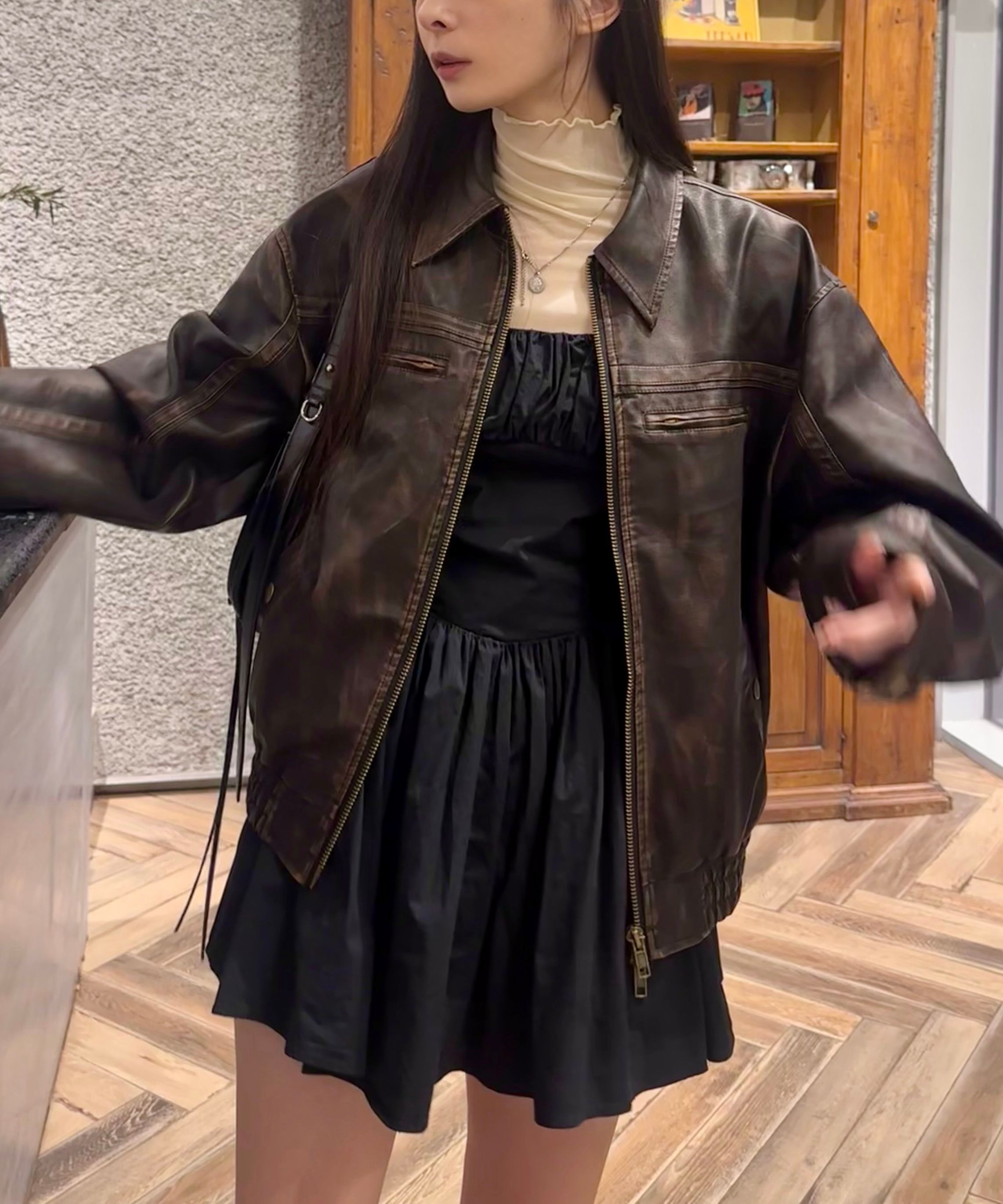 【EASY NO EASY】Washed Vegan Leather Jacket★男女兼用/追跡付 EASY NO EASY】Washed Vegan Leather Jacket☆男女兼用/追跡付