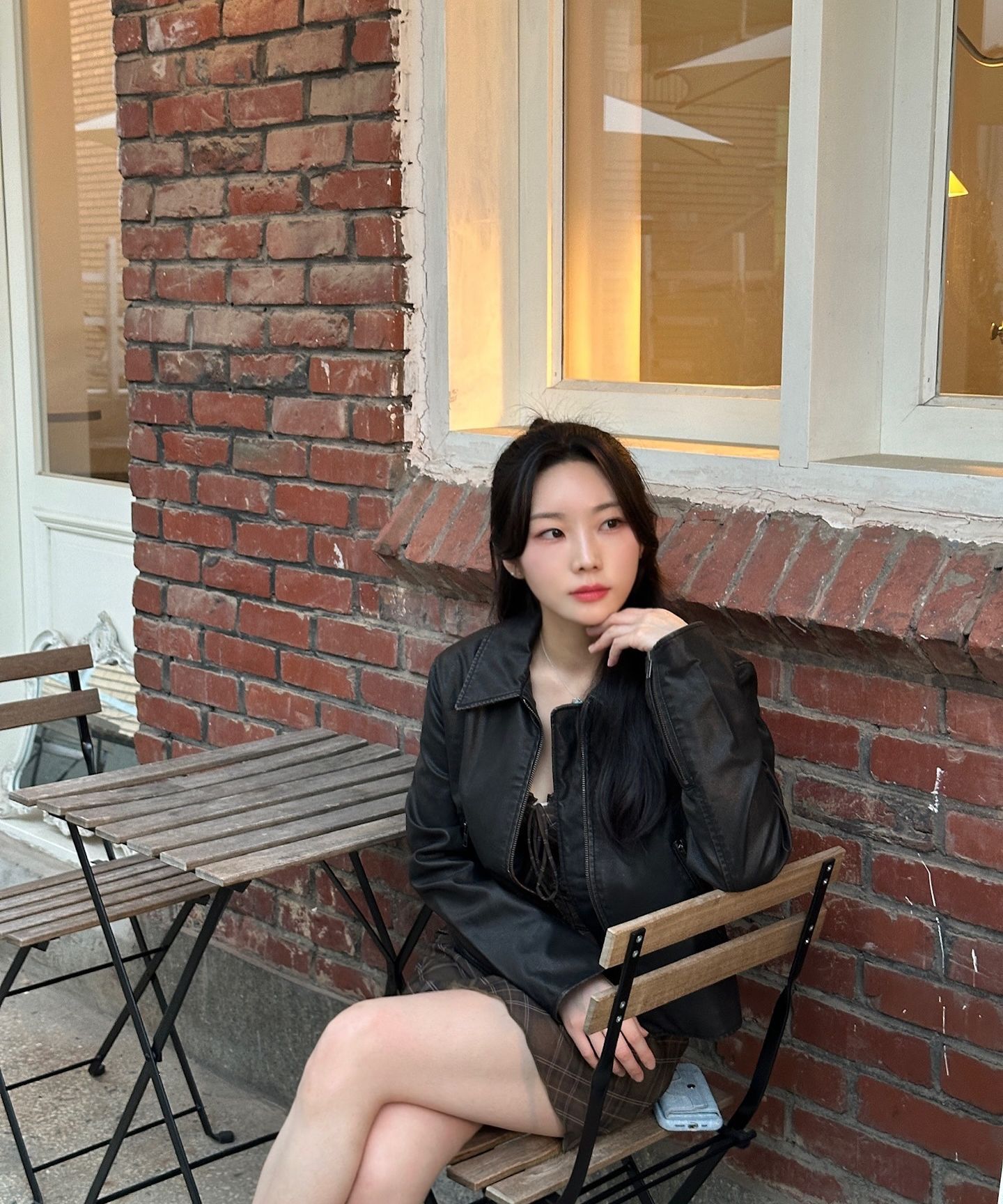 MUSINSA | LEFTSEOUL Synthetic Leather Washed Crop Jacket [Black]