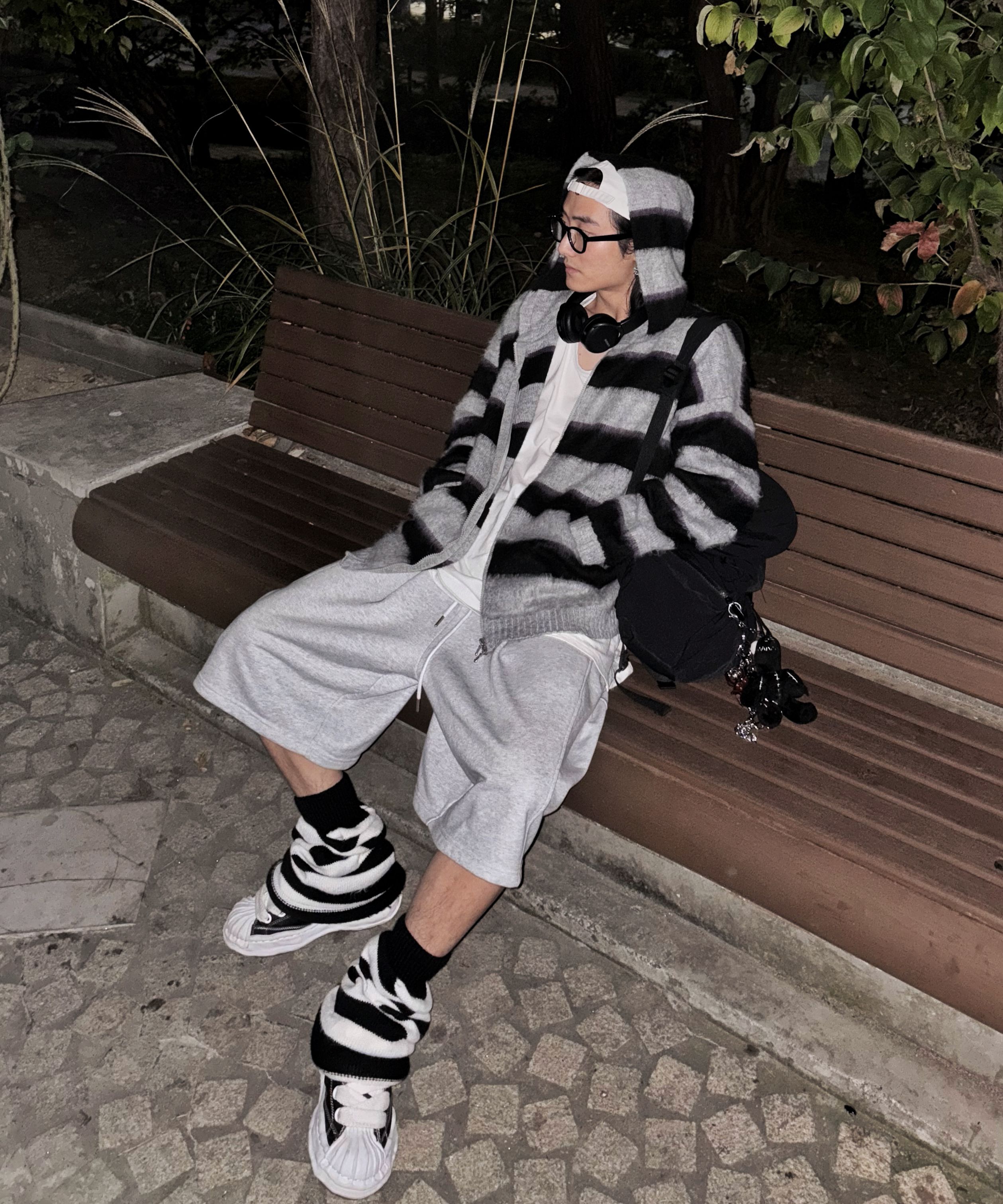 MUSINSA | XTONZ XTK108 Trist Stripe Mohair Knit Hooded Zip