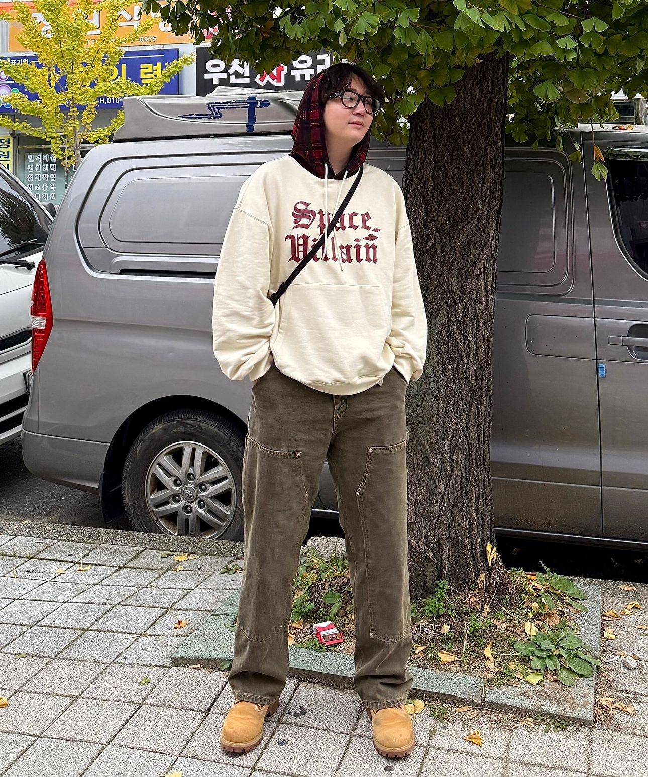 MUSINSA公式 | HOODHOOD Space Villain Check Hood Melange White