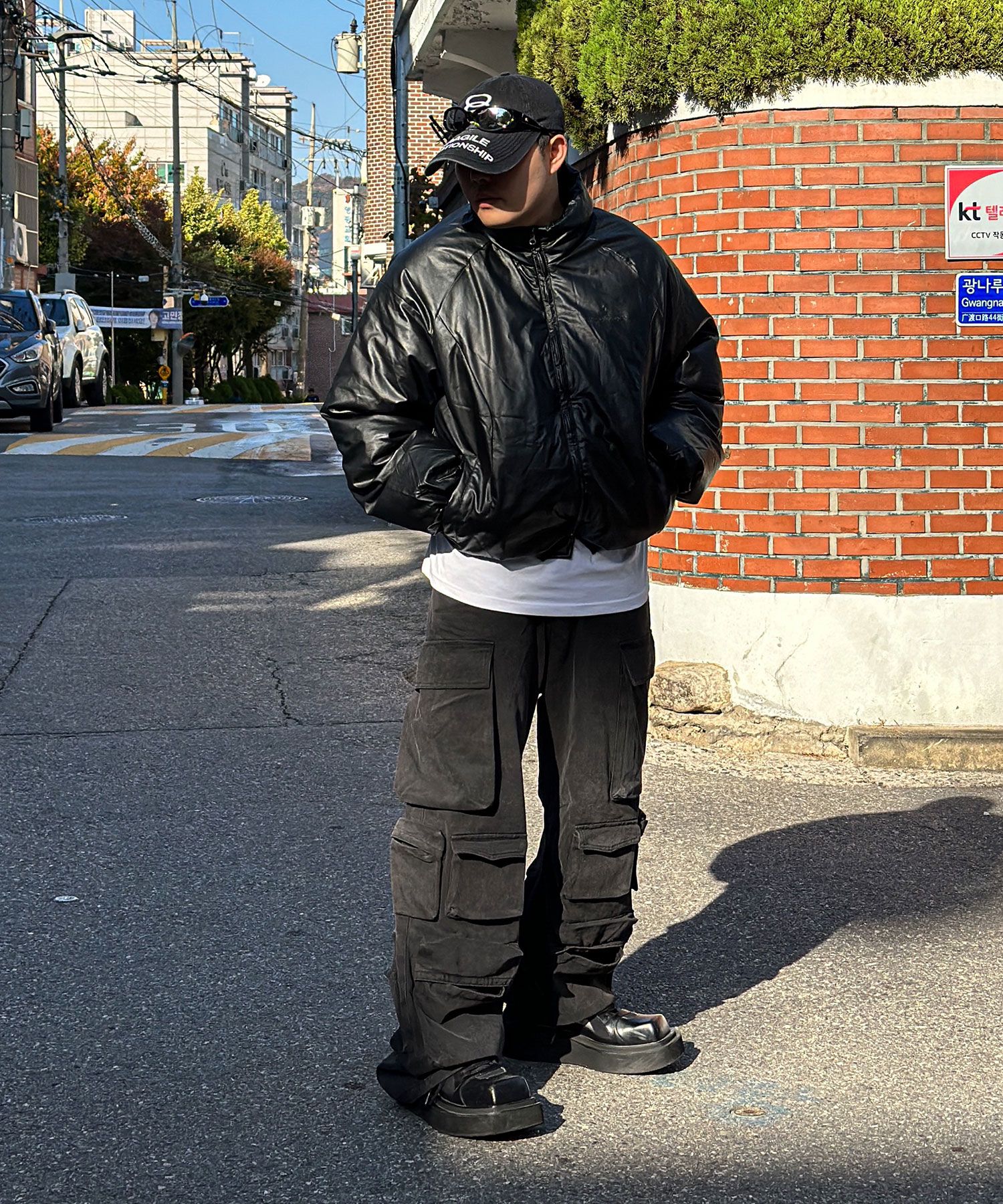MUSINSA | NOT4NERD Leather Incision Puffer Jacket - Black