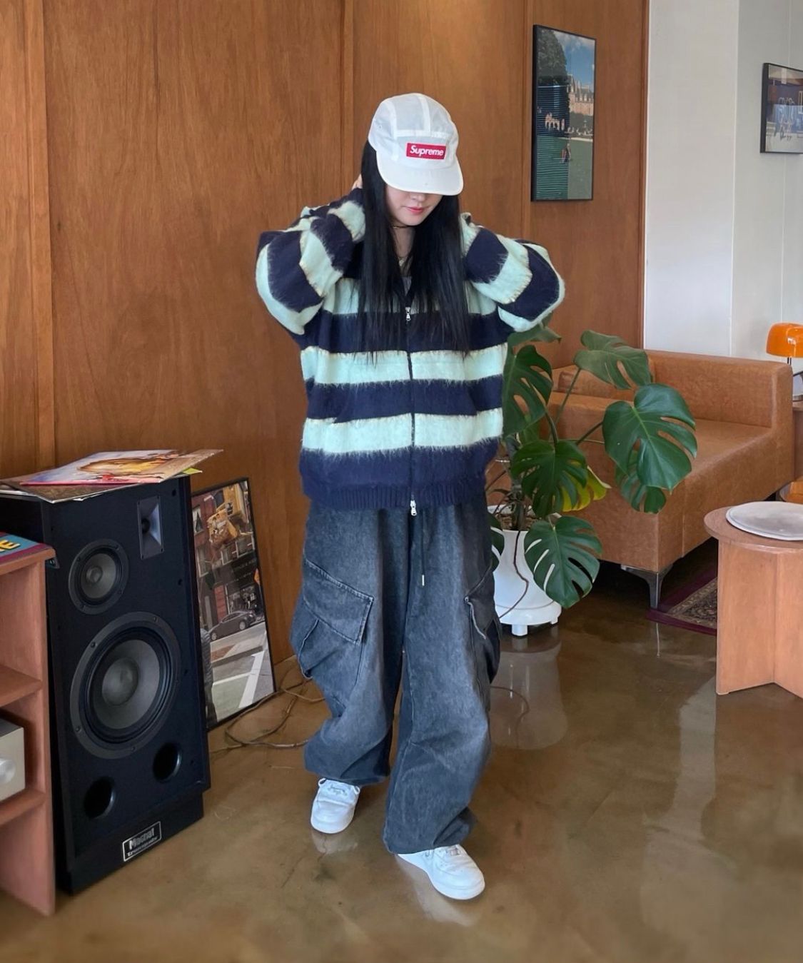 MUSINSA | XTONZ XTK108 Trist Stripe Mohair Knit Hooded Zip