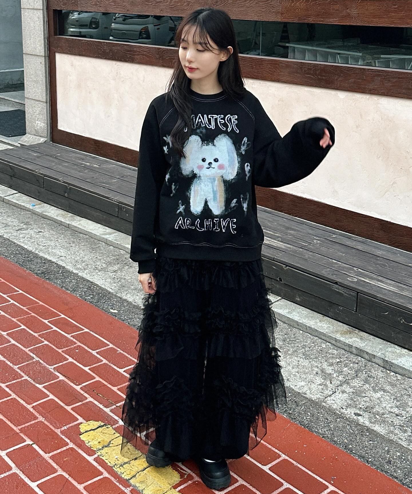 MUSINSA | WAI KEI Oil Painting Maltese Raglan Man to Man Gray