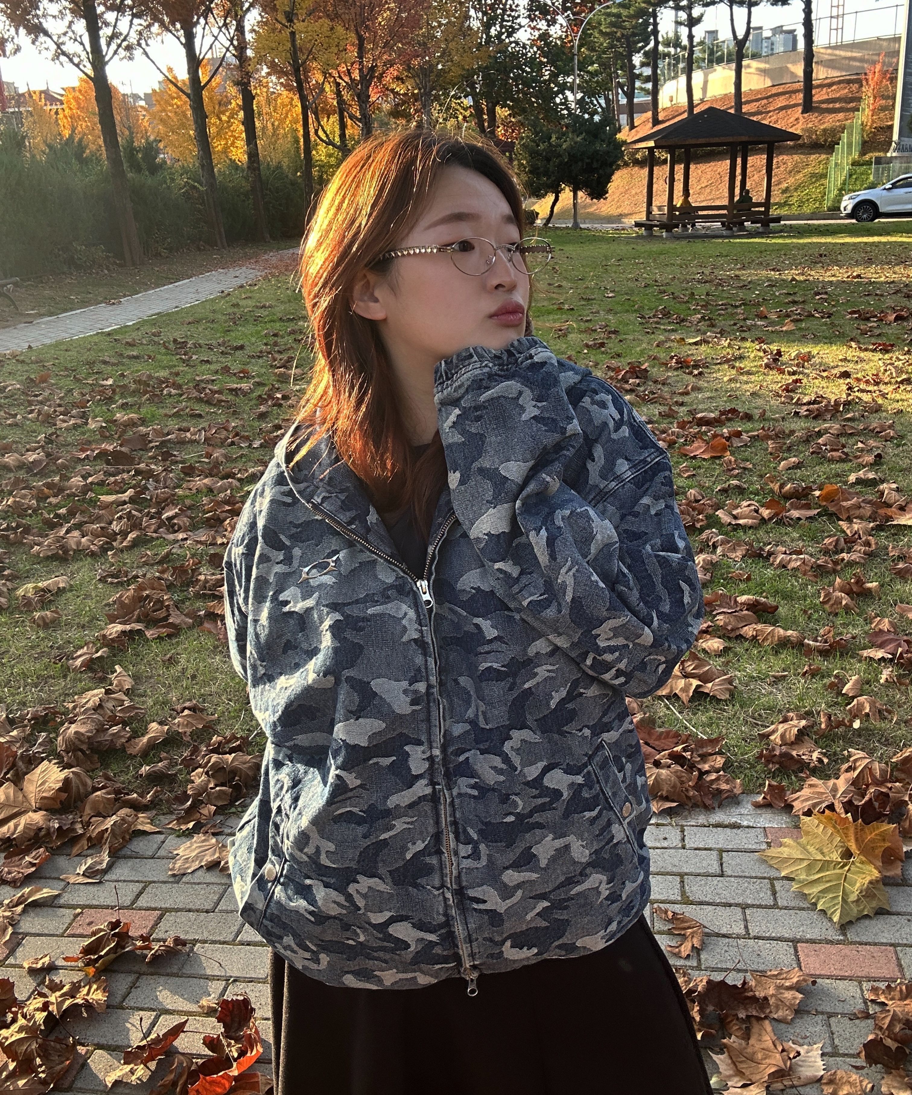 MUSINSA | CRITIC DEVIL EARS CAMO WASHING SET UP DENIM HOODY