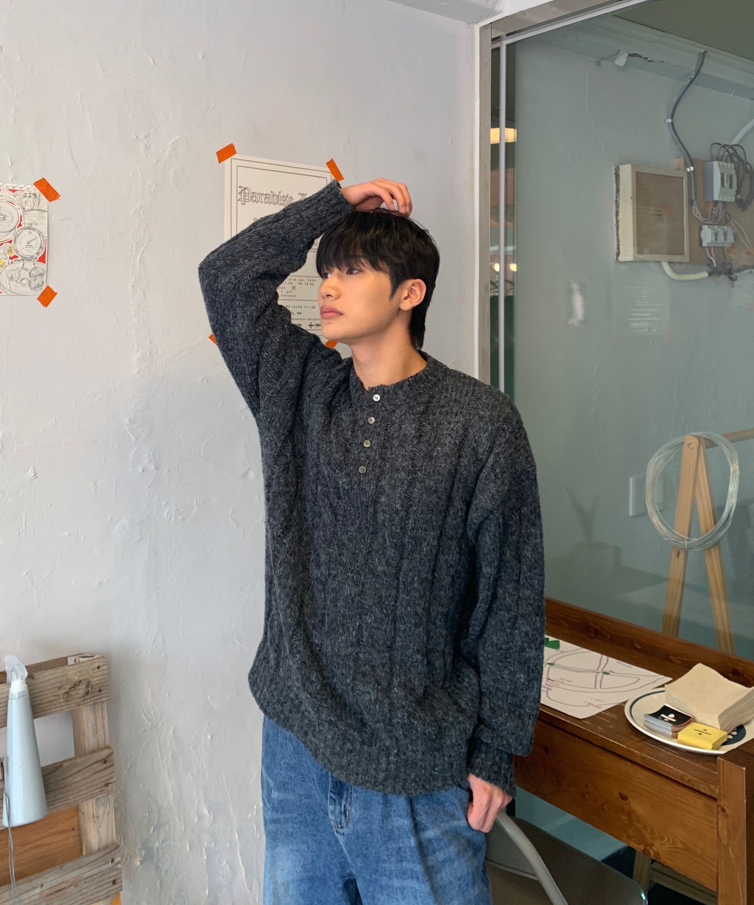 【MIS PRODUCT】 Sono Cable Henley Neck Knit_Navy MIS PRODUCT】 Sono Cable Henley Neck Knit_Navy Sleeveless