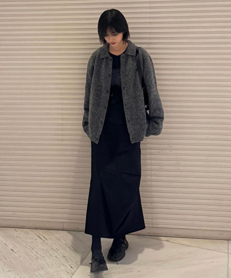 【MAISON MINED】24FW★ STANDARD COLLAR KNIT CARDIGAN 메종미네드 OUTER - STANDARD COLLAR KNIT CARDIGAN CHARCOAL