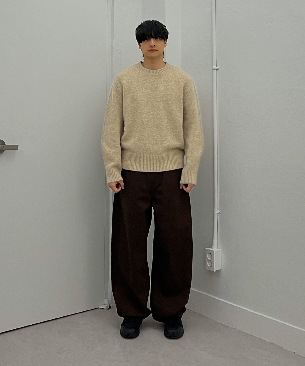 MILLO ARCHIVE ♥ Crop Silhouette Knit/ 追跡付 MUSINSA | MILLO ARCHIVE Crop Silhouette Knit [Melange Gray]