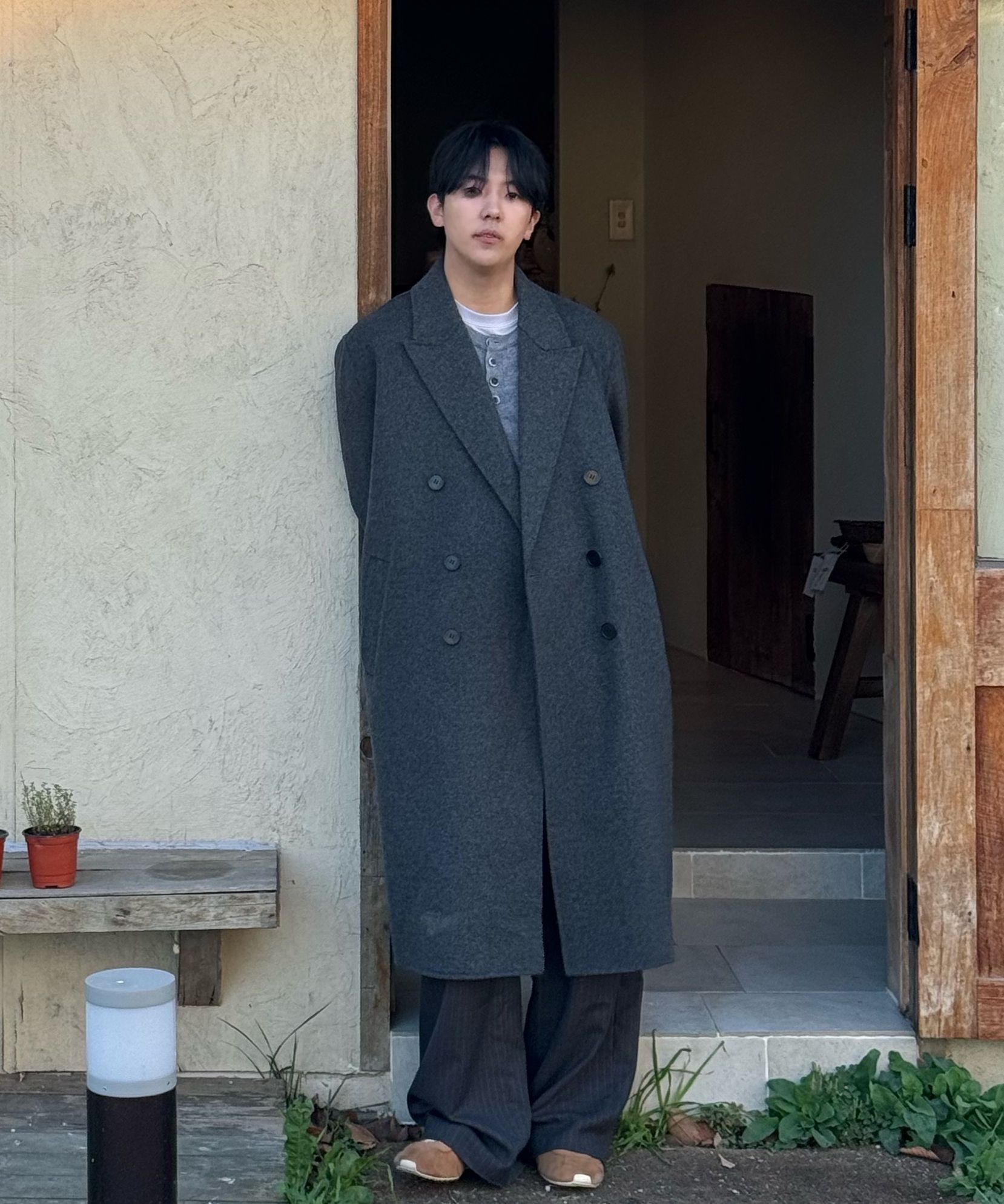 MUSINSA | COSTUME O'CLOCK Wool Blend Hand Made Double Coat Black