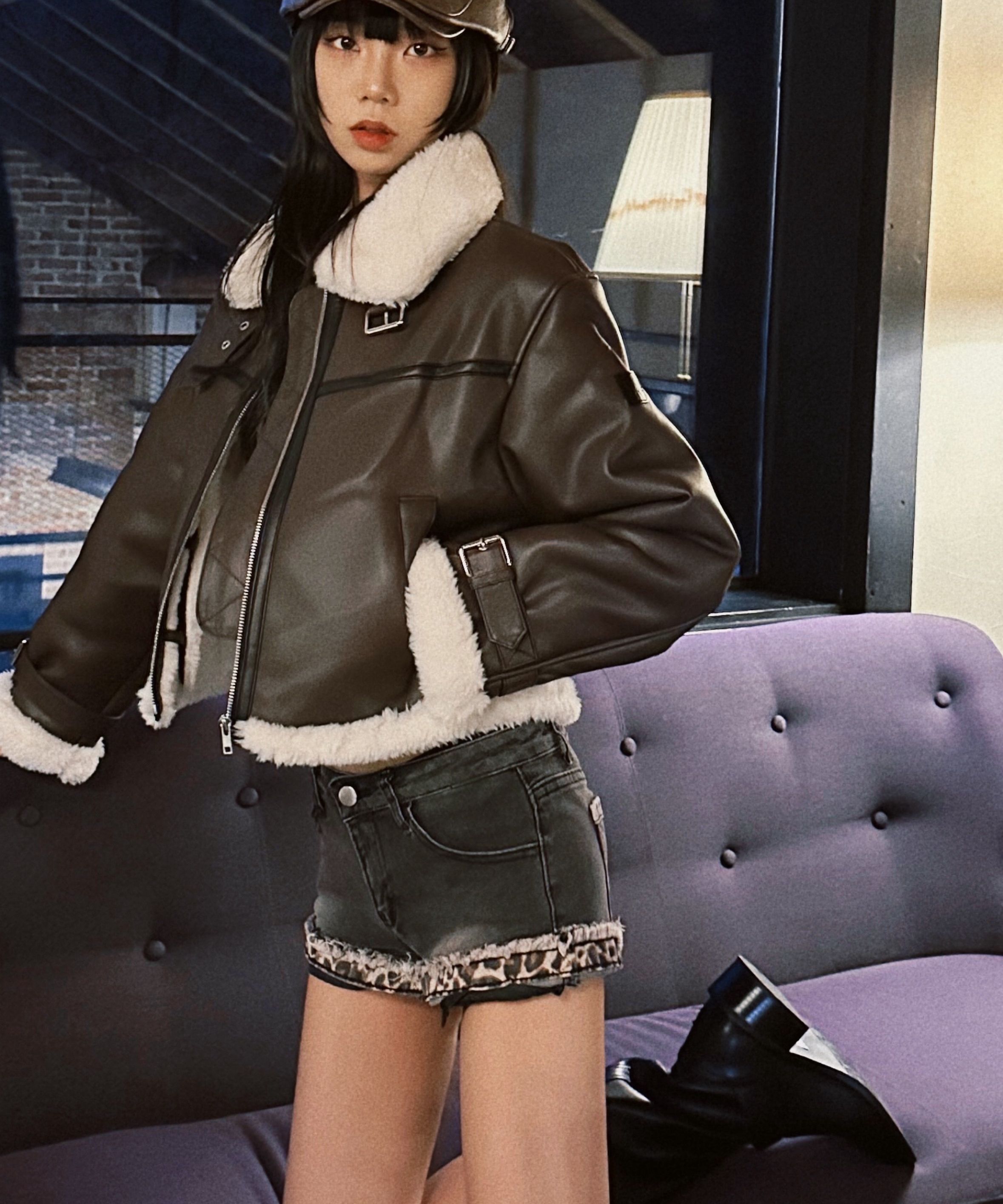 MUSINSA | LEATHERY Oblique overfit leather mustang jacket