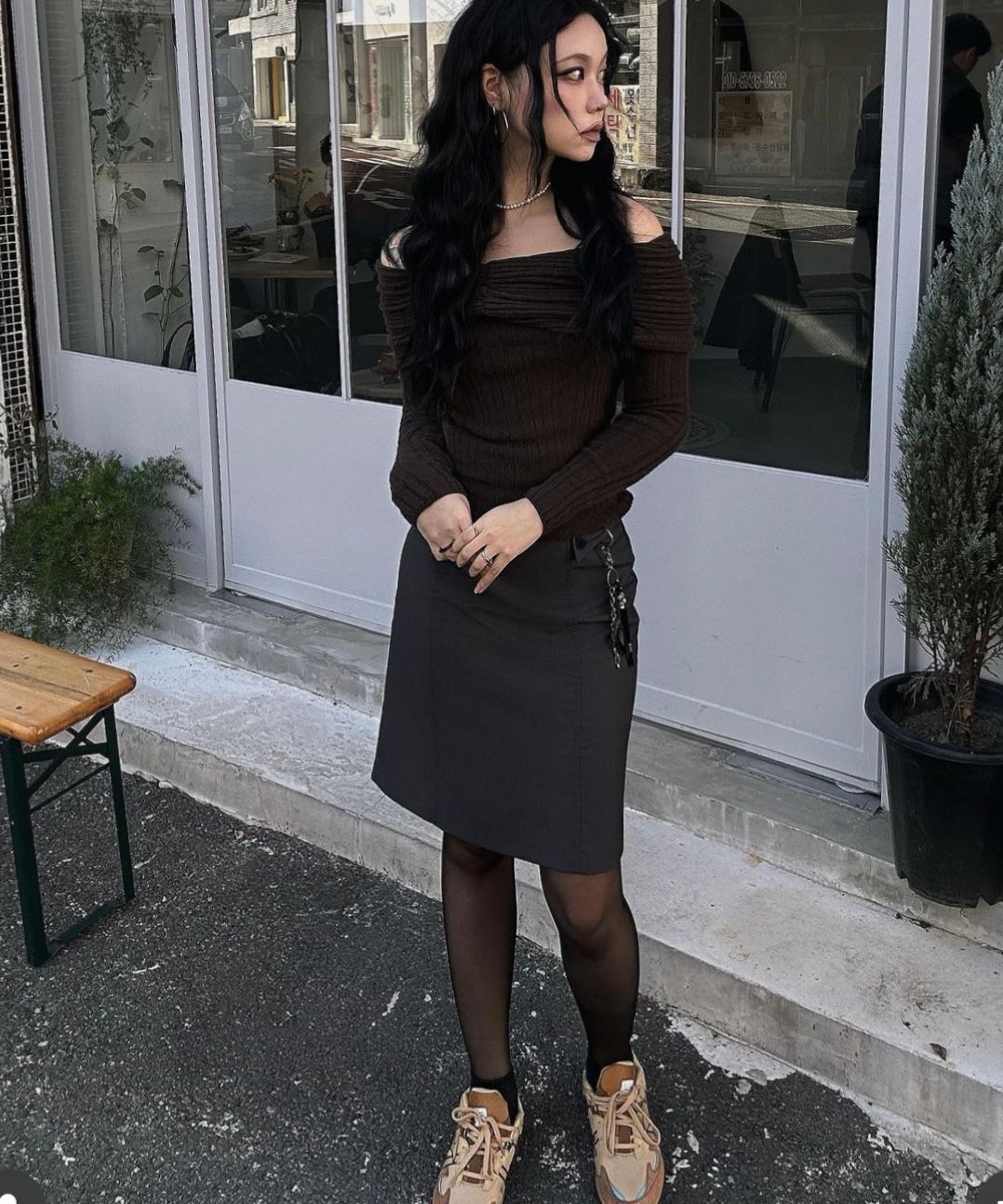 MUSINSA | MISEKI SEOUL Button midi skirt GREY
