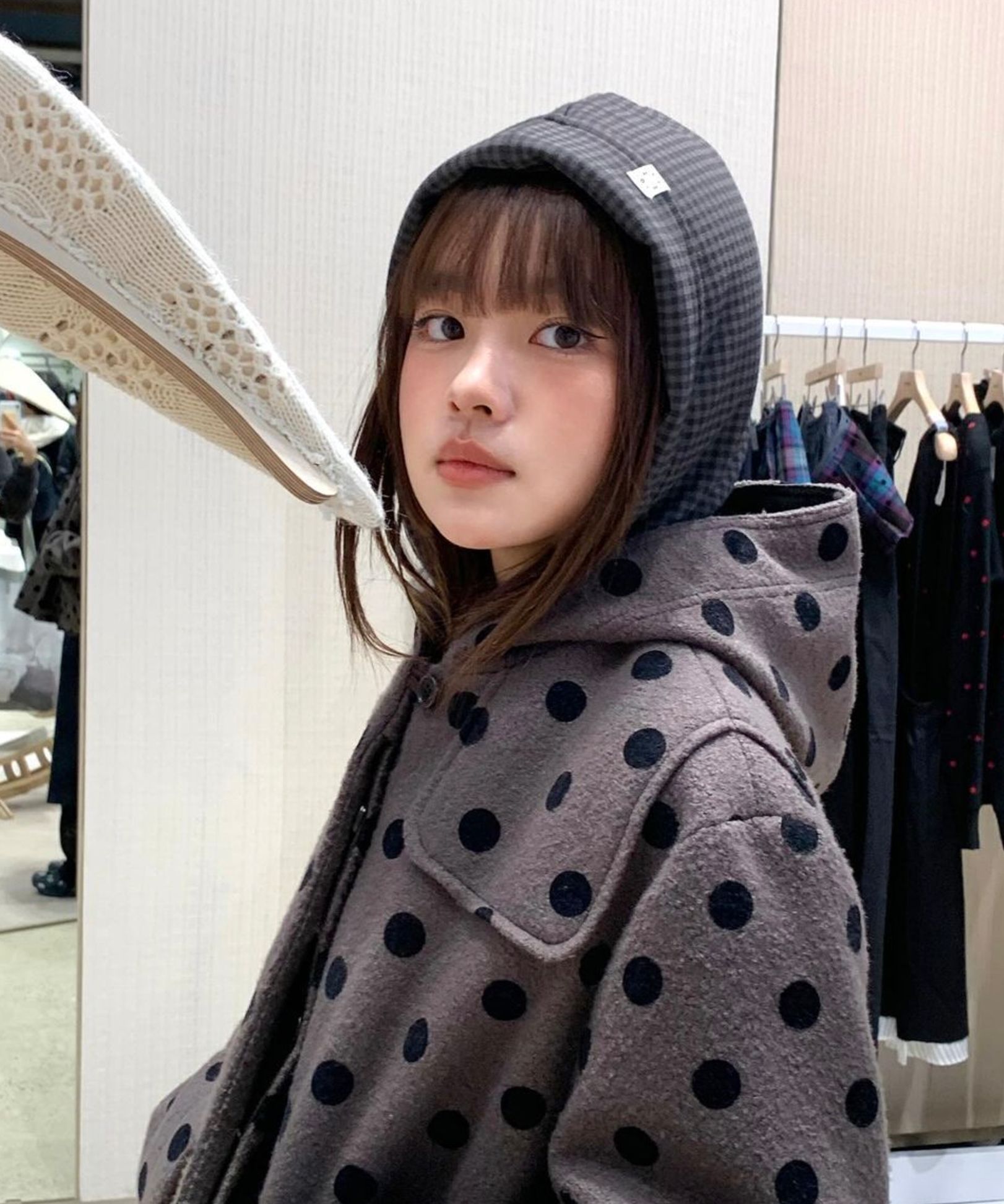 ジャケット・アウター OHESIO/Hooded Half Coat Dot Brown 오헤시오(OHESHIO) HOODED HALF COAT, DOT BROWN - 사이즈 & 후기 | 무신사