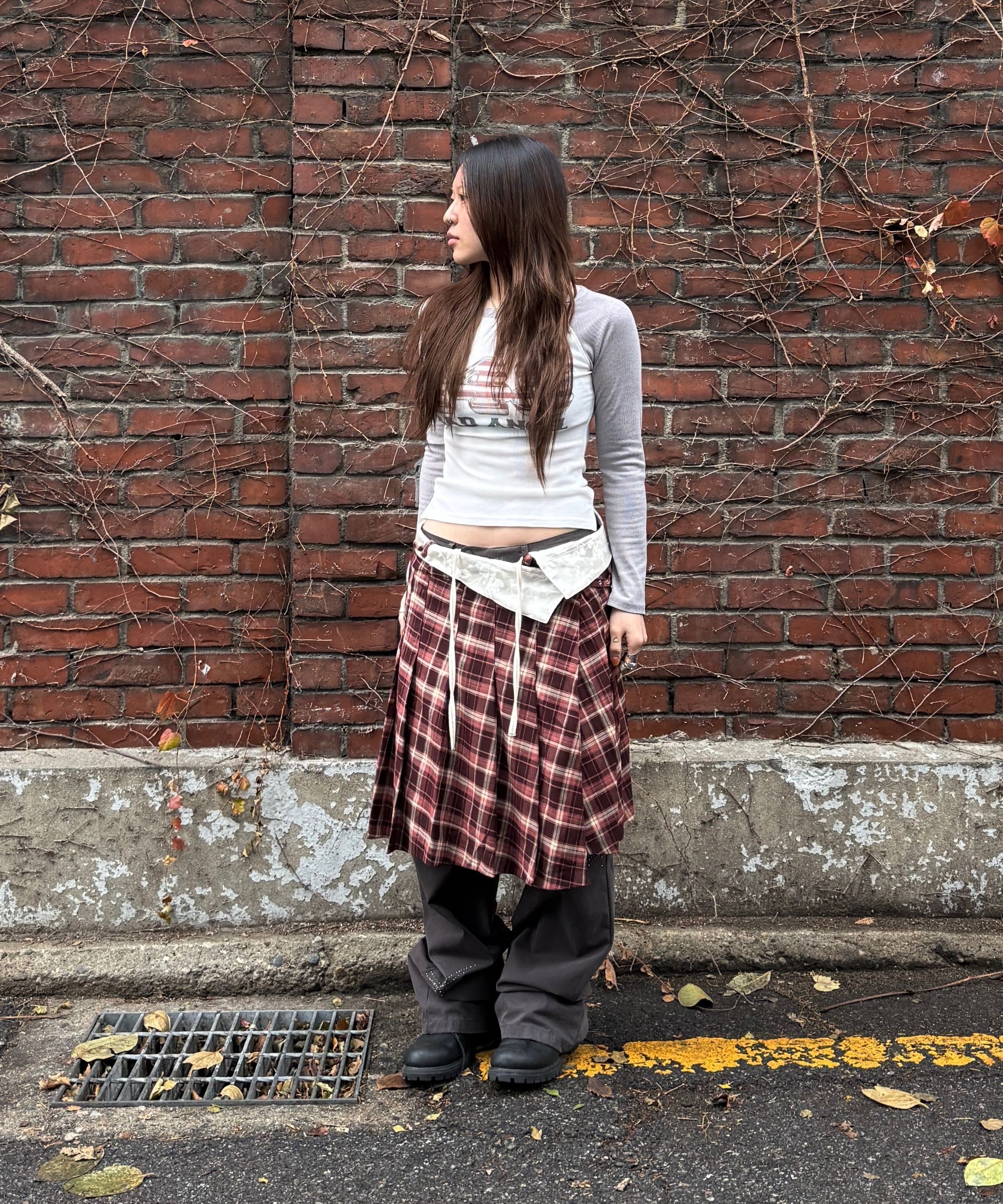 超安い品質 SCULPTOR | MUSINSA Folded Check Blue Skirt Plaid Waist スカート