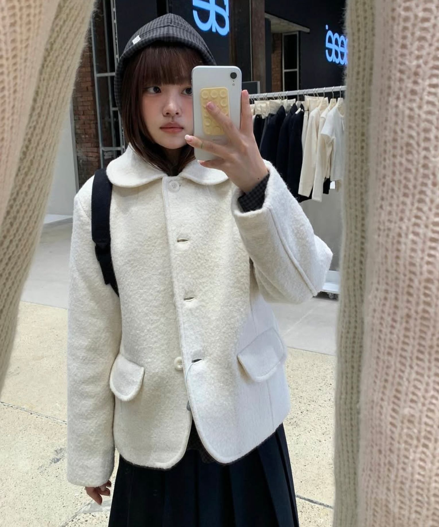 MUSINSA公式 | OHESHIO BOUCLE HALF WOOL JACKET, BLACK