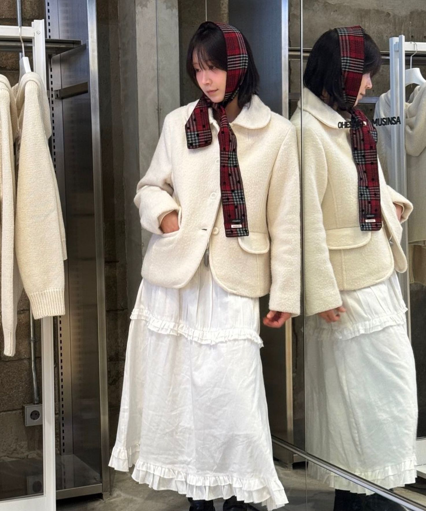 MUSINSA公式 | OHESHIO BOUCLE HALF WOOL JACKET, BLACK