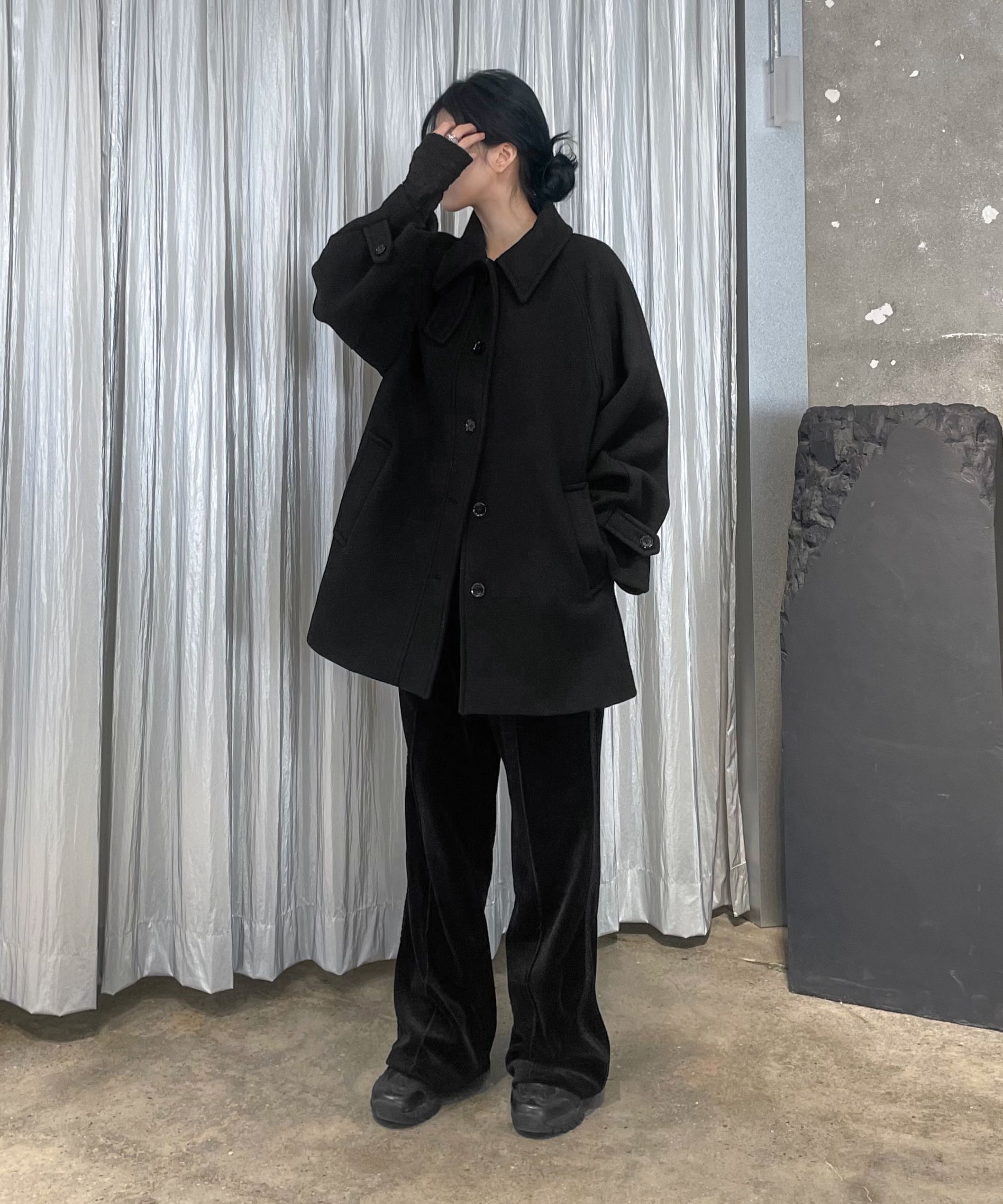 MUSINSA公式 | INSILENCE WOMEN SOFT HALF BALMAIN COAT BLACK