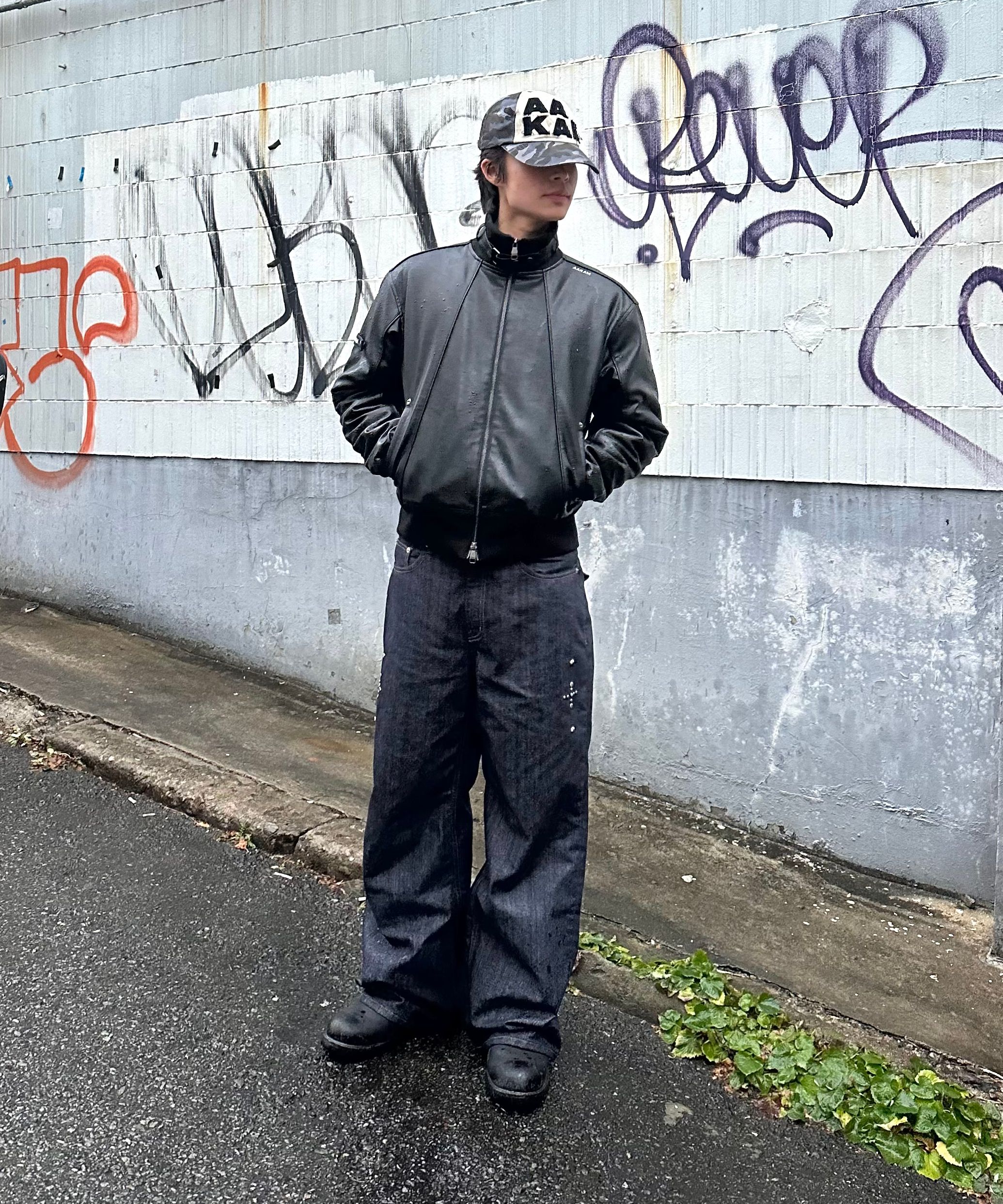 MUSINSA | AAKAM Western Studded Denim Pants (Dark Blue)