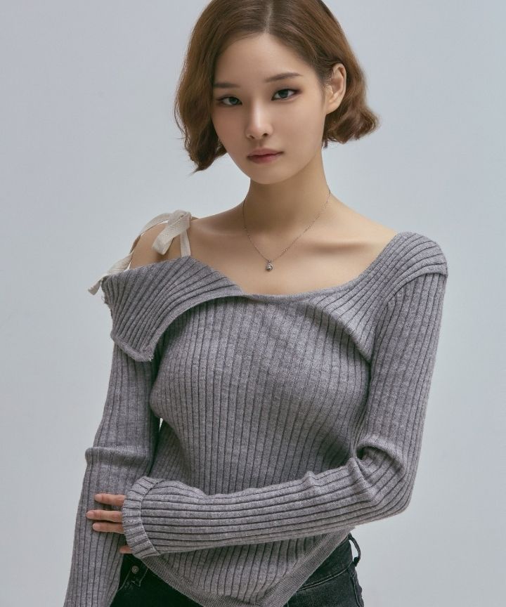 GLOWNY ISA ASYMMETRICAL KNIT TOP グレー GLOWNY ISA ASYMMETRICAL KNIT TOP (GRAY) – SeoulSeoul