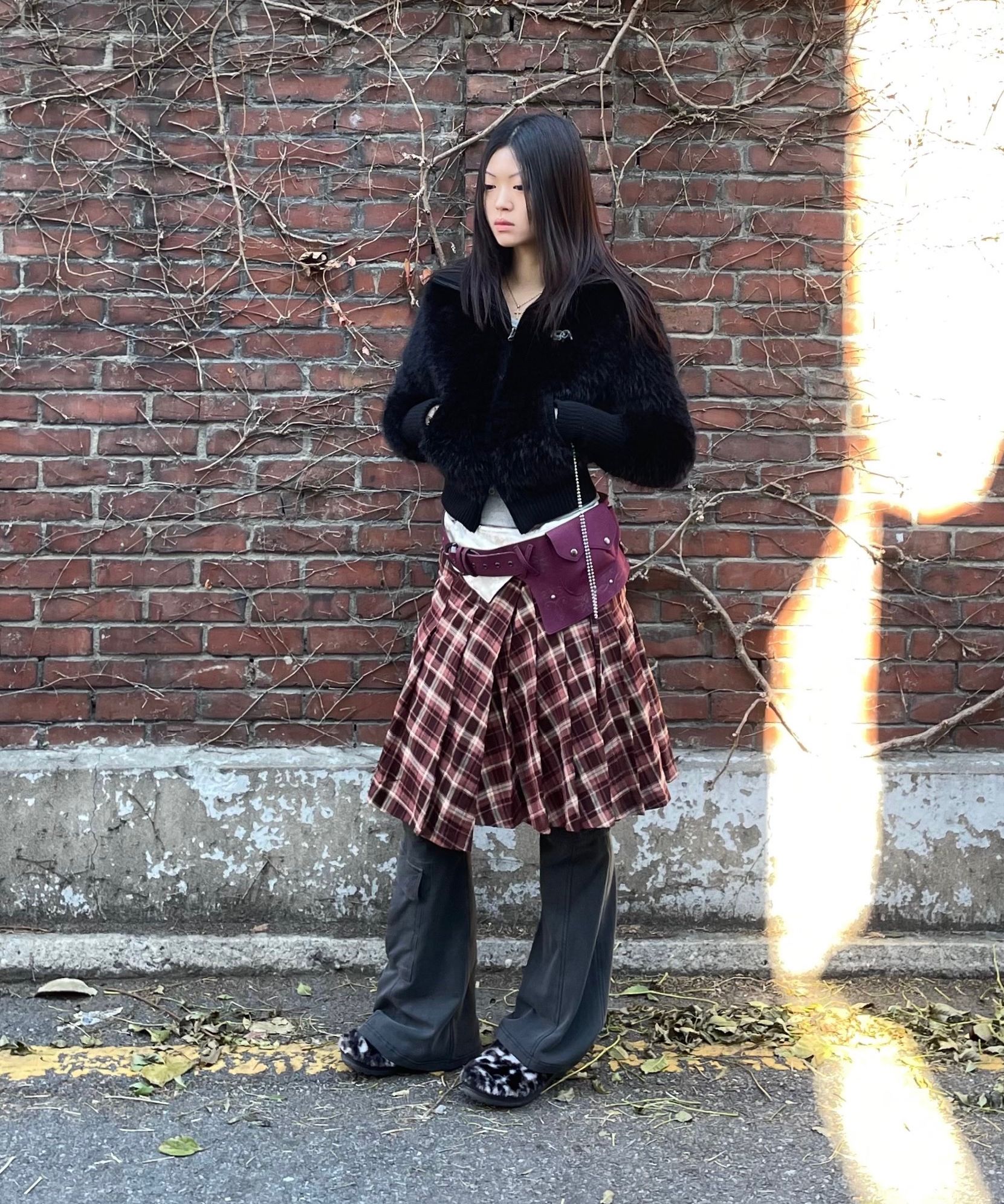 MUSINSA | SCULPTOR Folded Waist Plaid Skirt Red Check