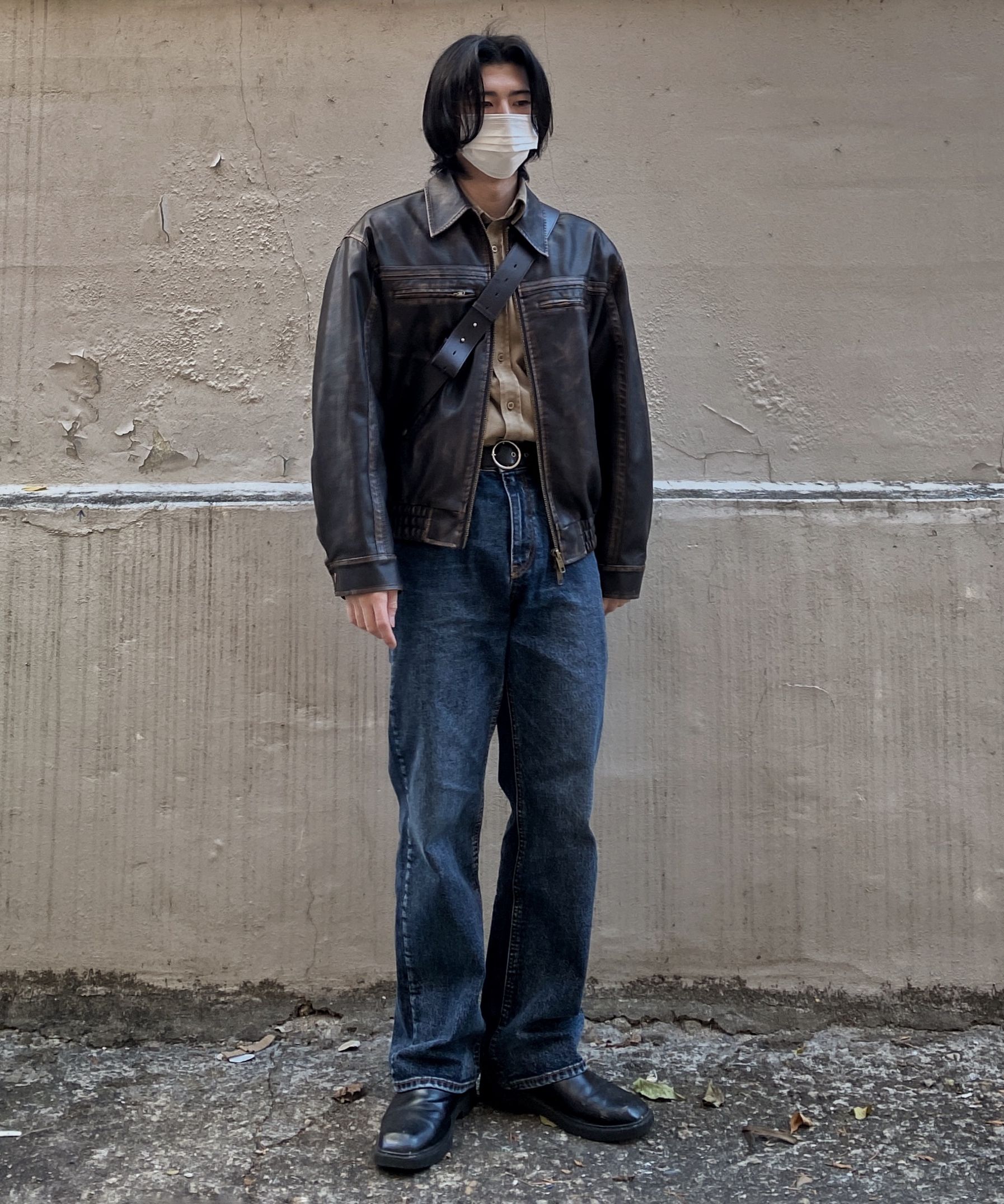 【EASY NO EASY】Washed Vegan Leather Jacket★男女兼用/追跡付 EASY NO EASY】Washed Vegan Leather Jacket☆男女兼用/追跡付