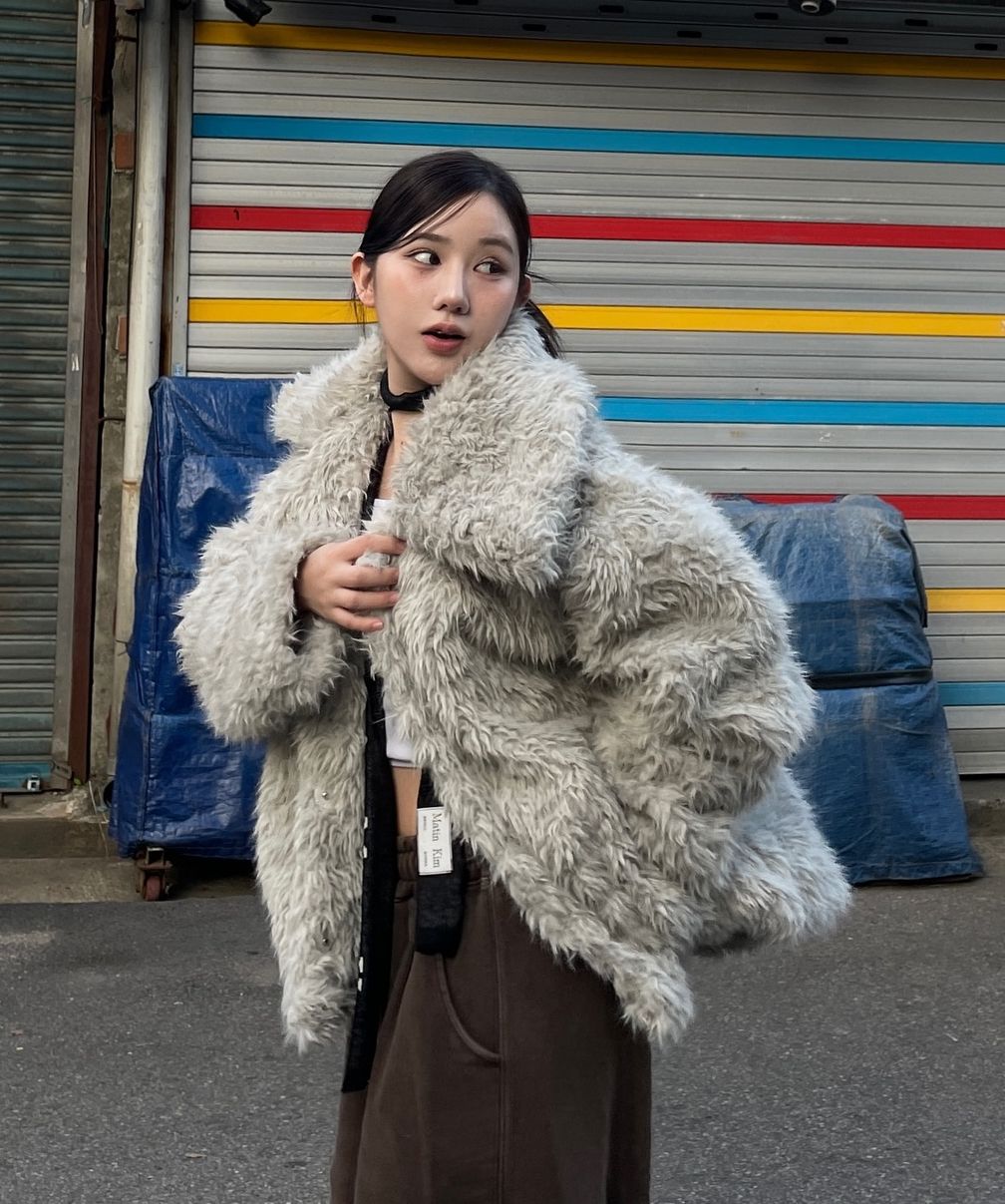 【PARTIMENTO】★ WIDE COLLAR HAIRY FUR COAT ★ 3 COLOR MUSINSA | PARTIMENTO WOMEN Wide collar hairy fur coat_brown
