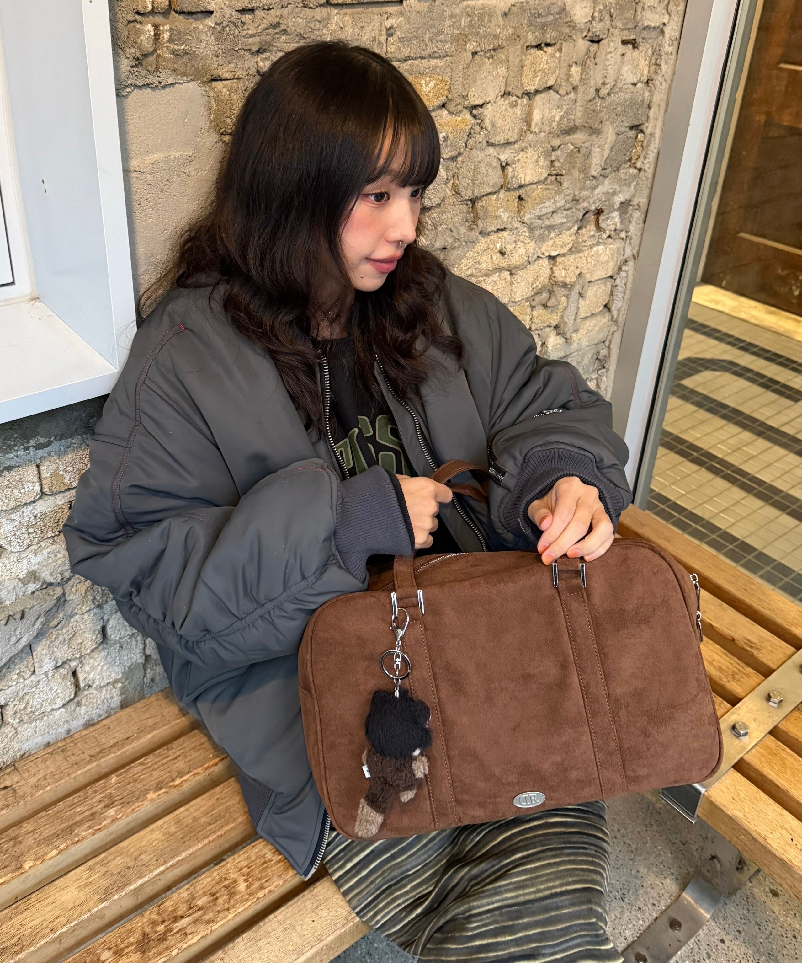 MUSINSA | DUMARO Journey Big Shoulder Bag / Suede Brown