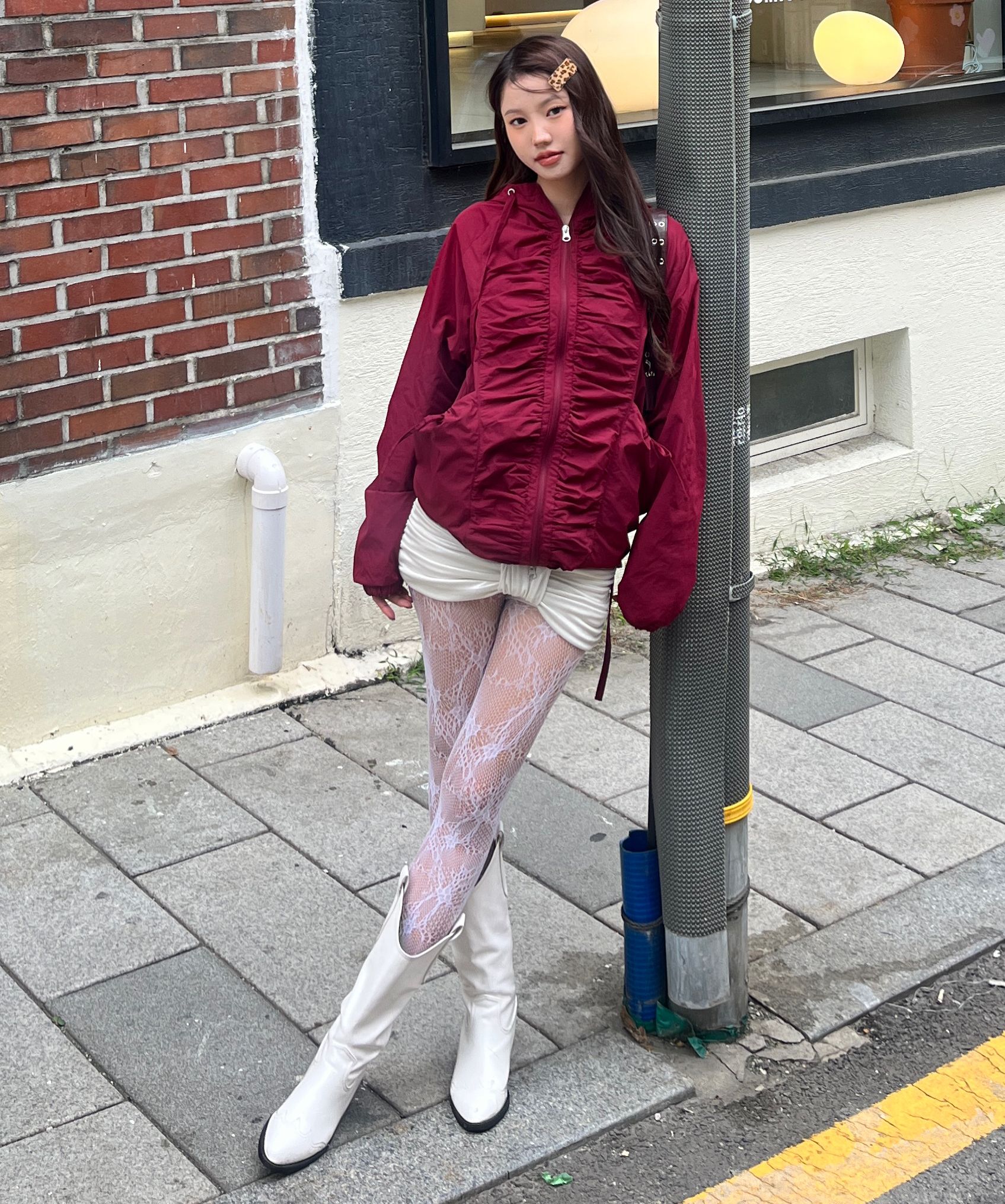 MUSINSA公式 | FANCY CLUB Ribbon Shirring Windbreaker