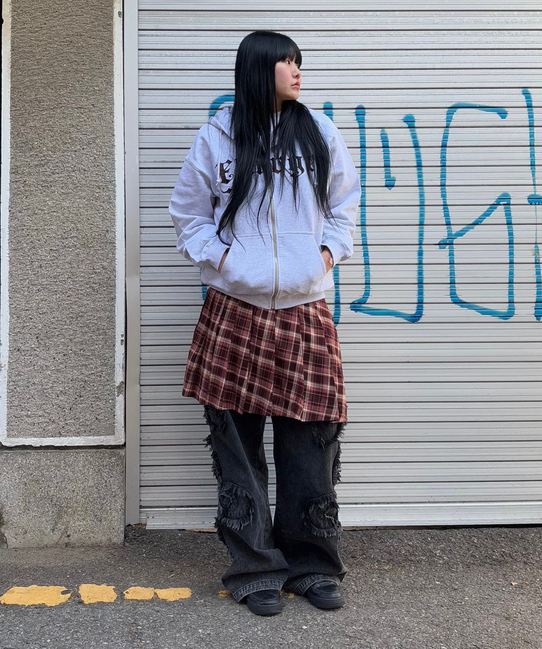 MUSINSA | SCULPTOR Folded Waist Plaid Skirt Blue Check
