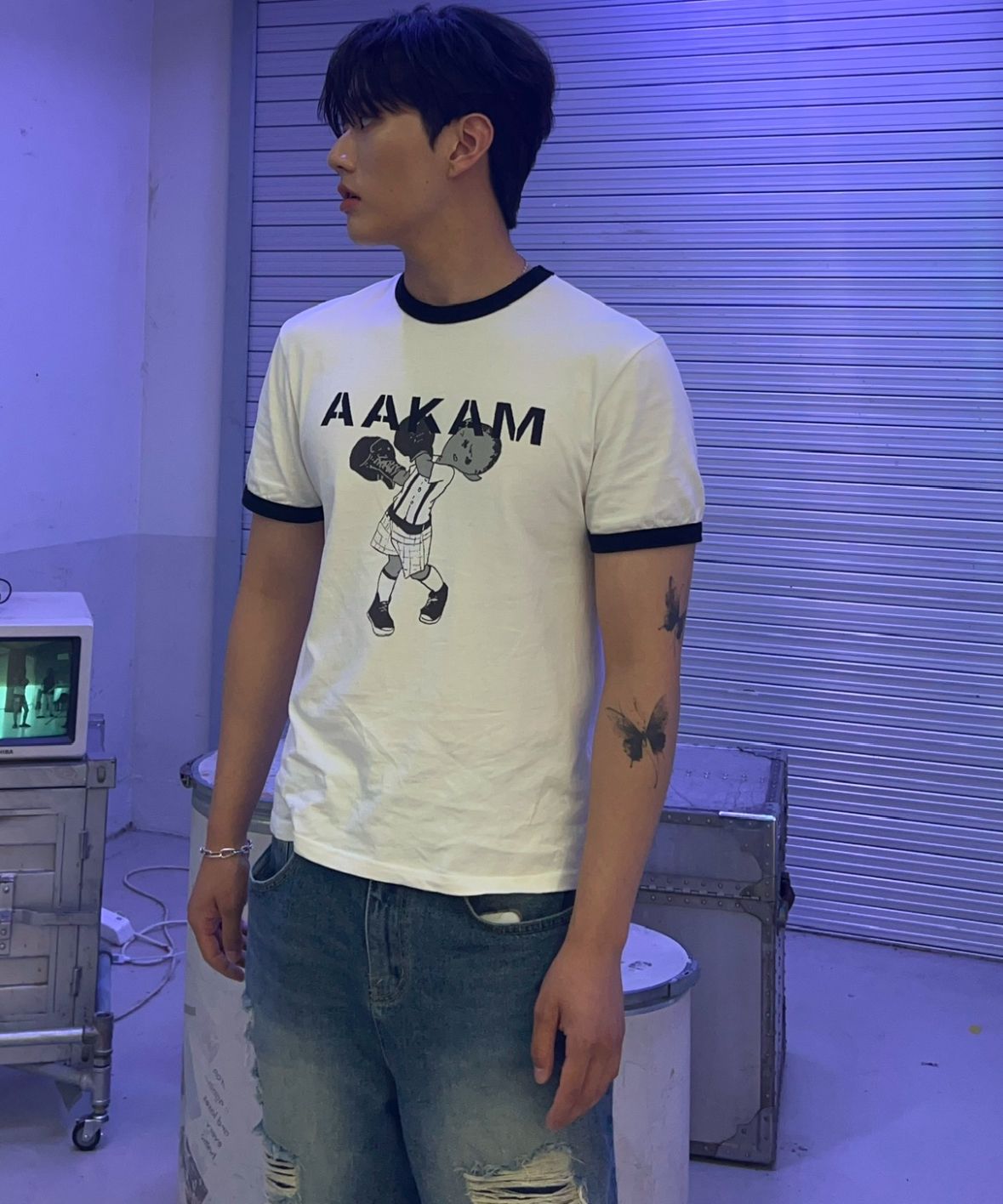 ★AAKAM★ Punch Boy Printed Ringer Top Black MUSINSA | AAKAM Punch Boy Printed Ringer Top (Dark Gray)