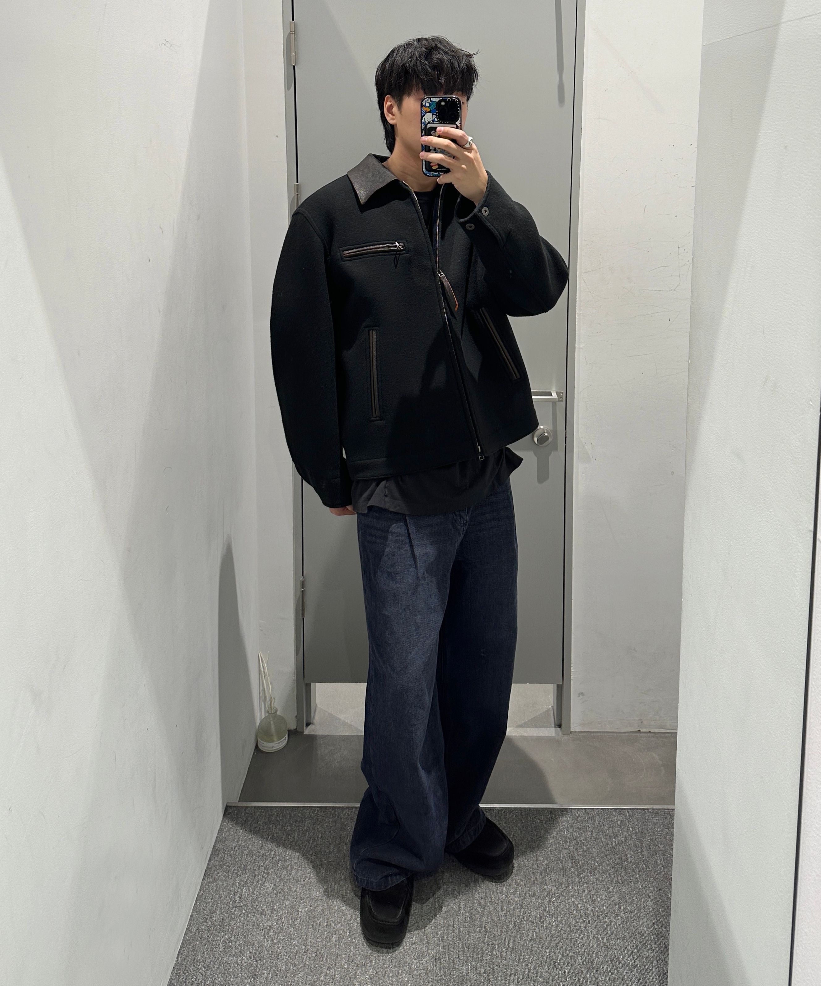 MUSINSA | INSILENCE LEATHER PATCH WOOL WORK JACKET ASH BEIGE