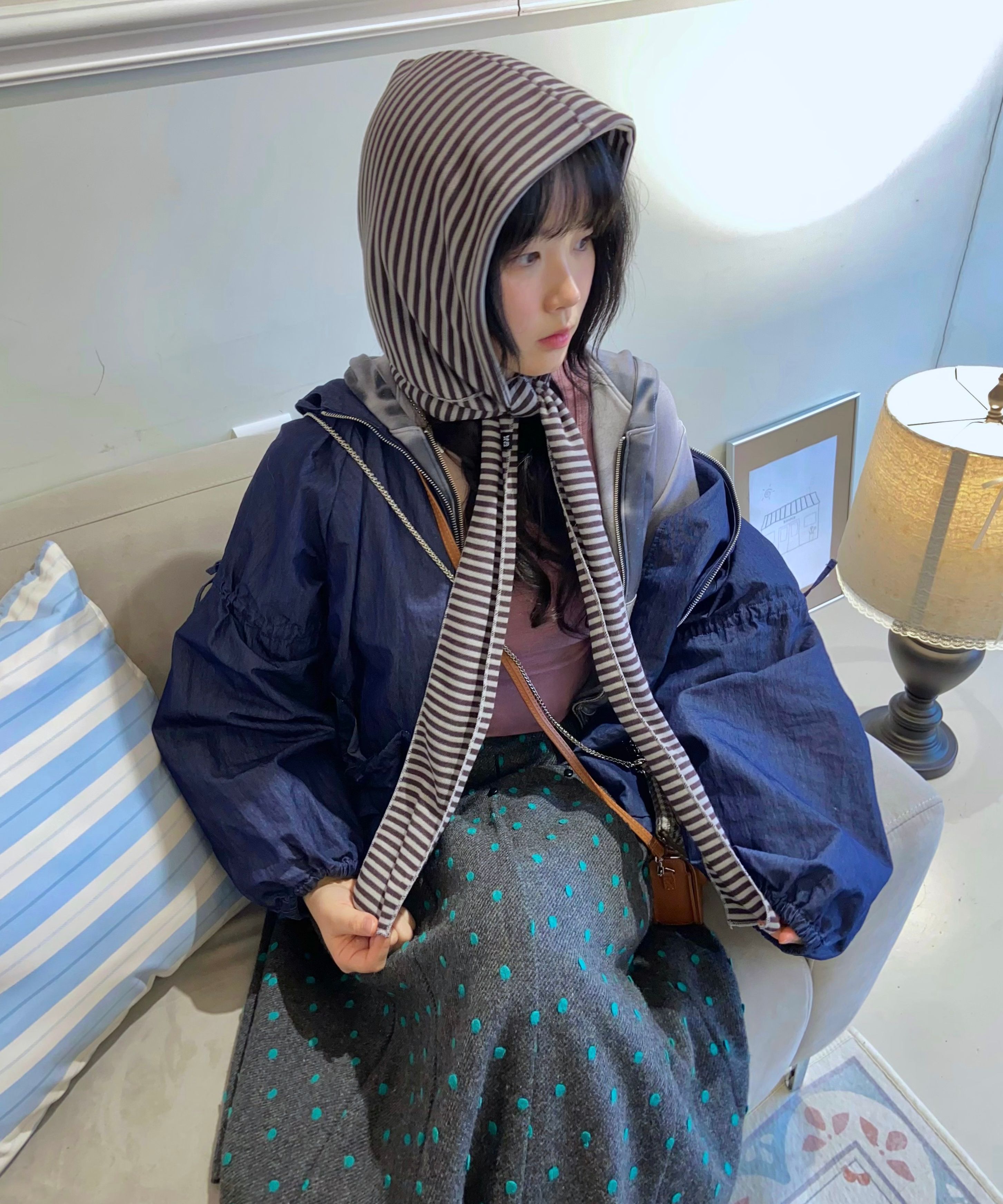 ◇muwm◇ [5th stock] Stripe Hooded Muffler (2 Colors) MUSINSA | MUWM Stripe Hooded Muffler (2 Colors)