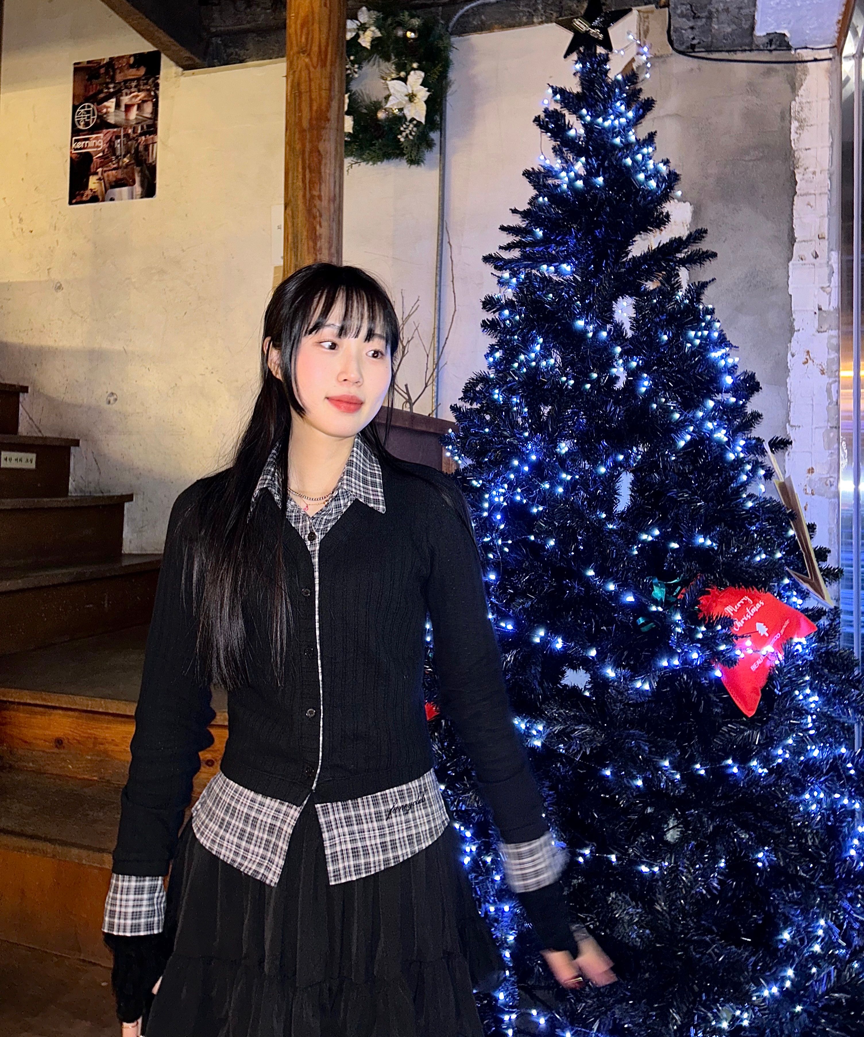 MUSINSA公式 | FANCY CLUB Check Shirt Layered Cardigan (BLACK)_F24ZB066