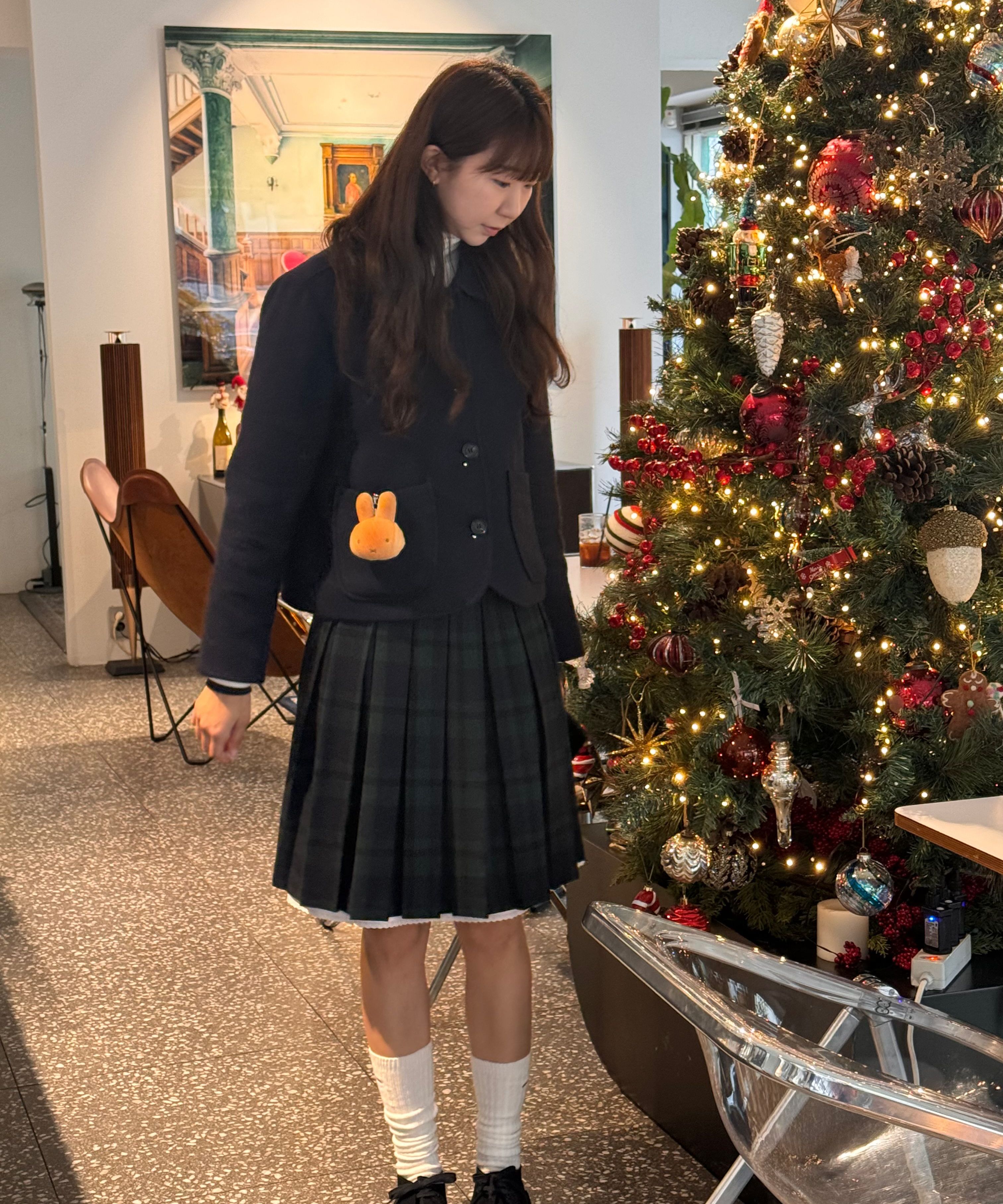 MUSINSA | CRANK Studded Wool Short Coat_Navy