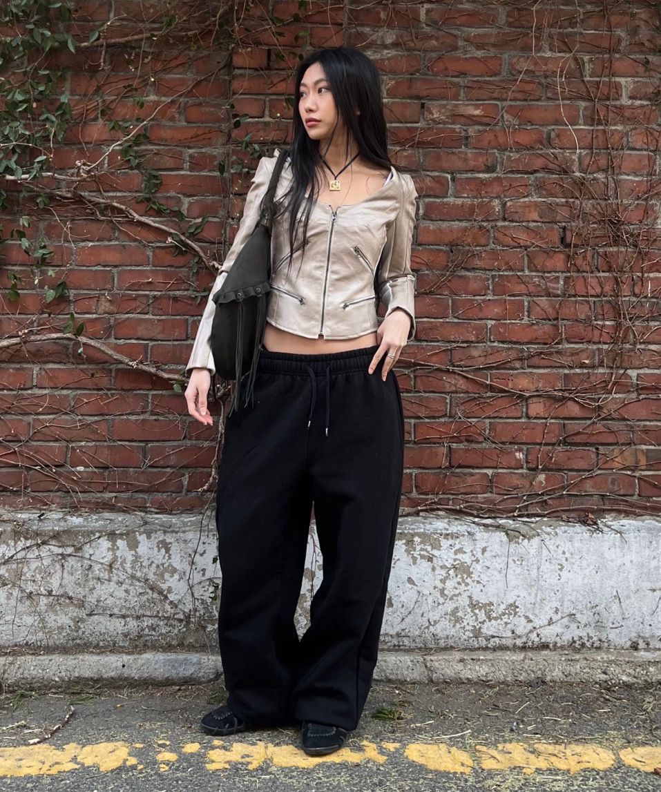 MUSINSA公式 | SCULPTOR Portrait Neck Faux Leather Jacket Black