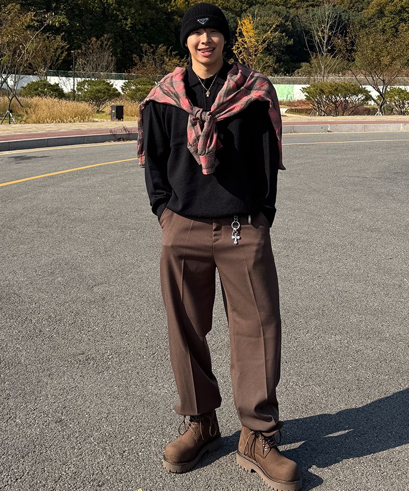 MUSINSA | SIGNATURE Wool Like No-Tuck Wide Fit Slacks [Navy