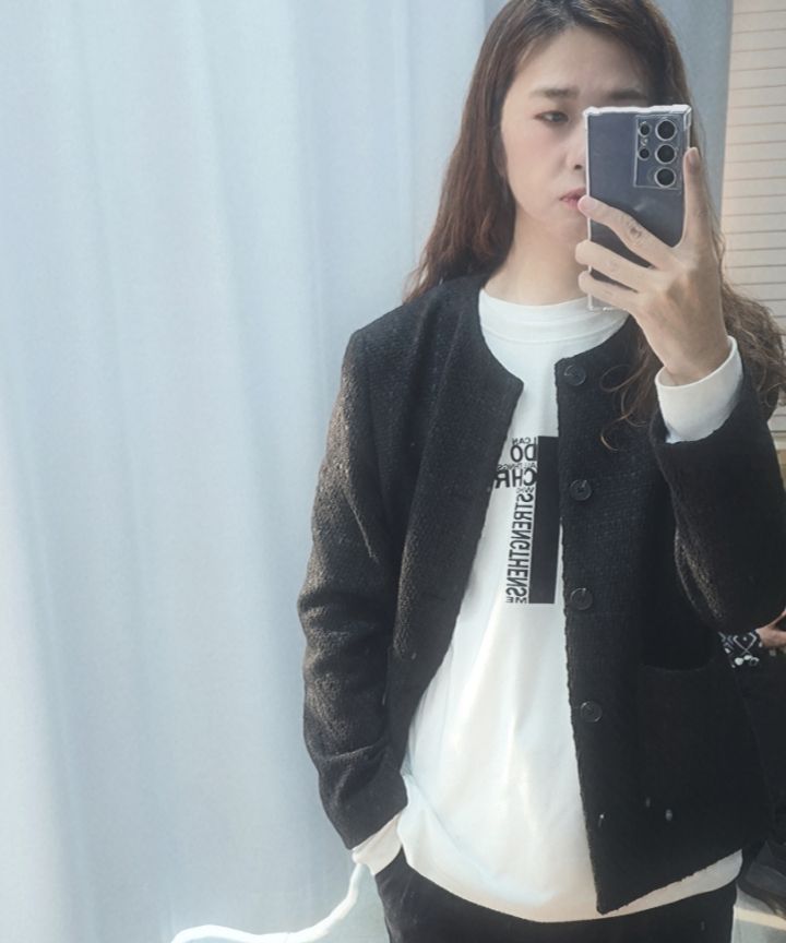 MUSINSA公式 | MUSINSA STANDARD ROUND NECK TWEED JACKET [BLACK]