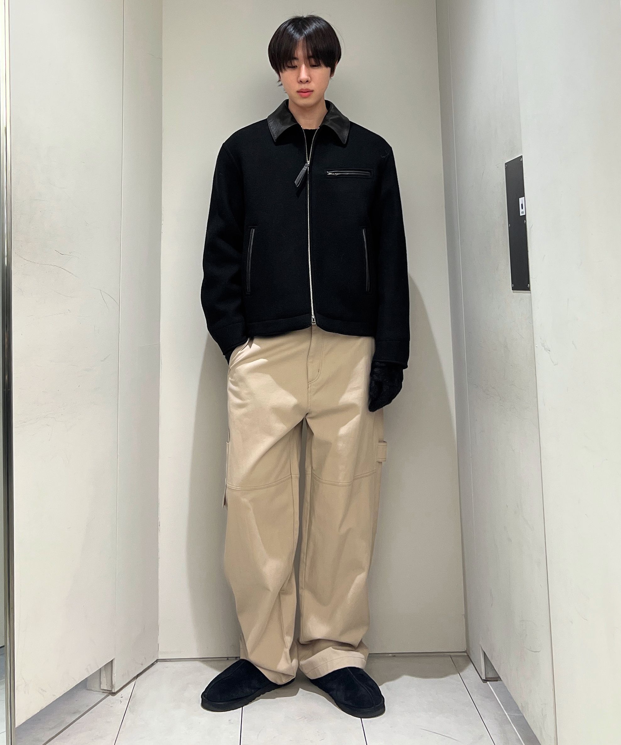 MUSINSA公式 | INSILENCE レザーパッチウールワークジャケット INK GREY