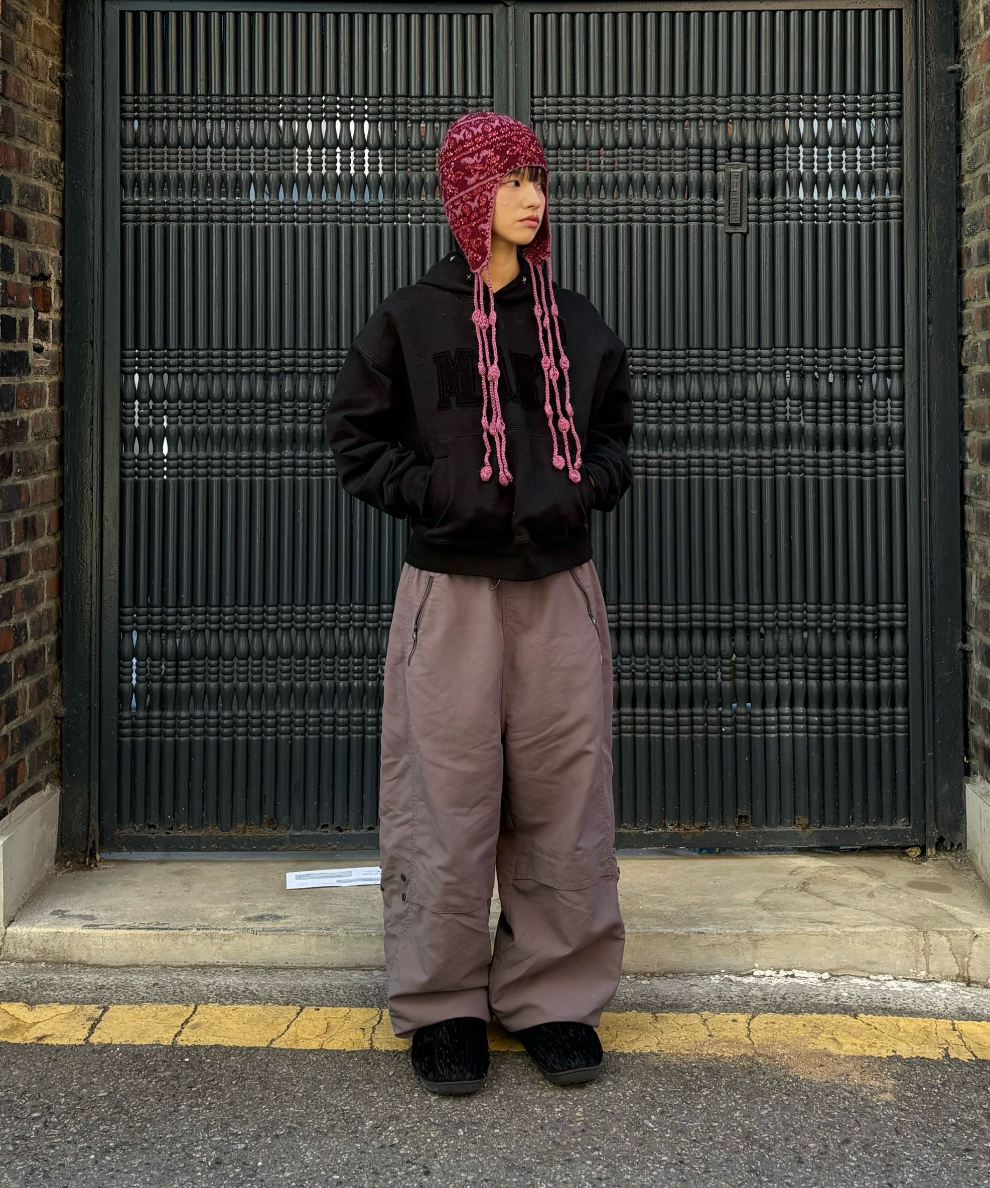 MUSINSA | SCULPTOR Sequin Nordic Earflap Beanie Deep Purple