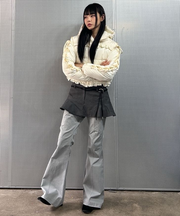MUSINSA | LUV IS TRUE AM RIBBON FRILL PUFFER JACKET(BLACK)