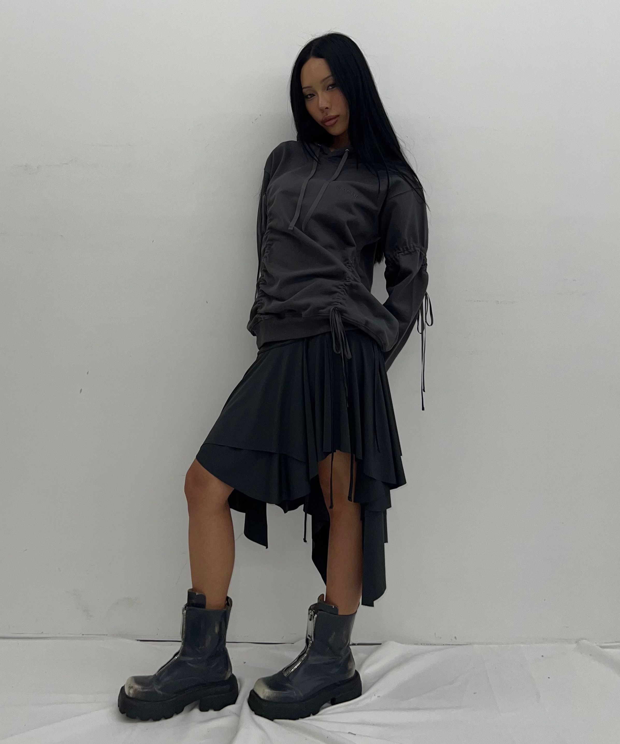 MUSINSA公式 | NACHE SHIRRING HOODIE SWEAT SHIRT (UNISEX) BLACK