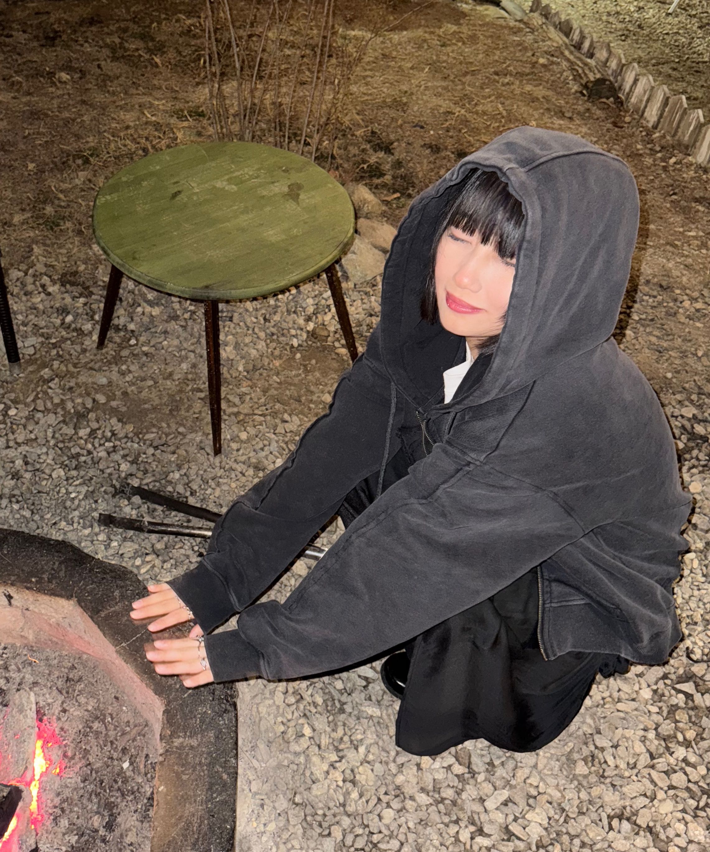 ★DIMITRI BLACK★ VLAD cut-off applique hood zip-up charcoal MUSINSA | DIMITRI BLACK VLAD Cut-off Applique Hooded Zip